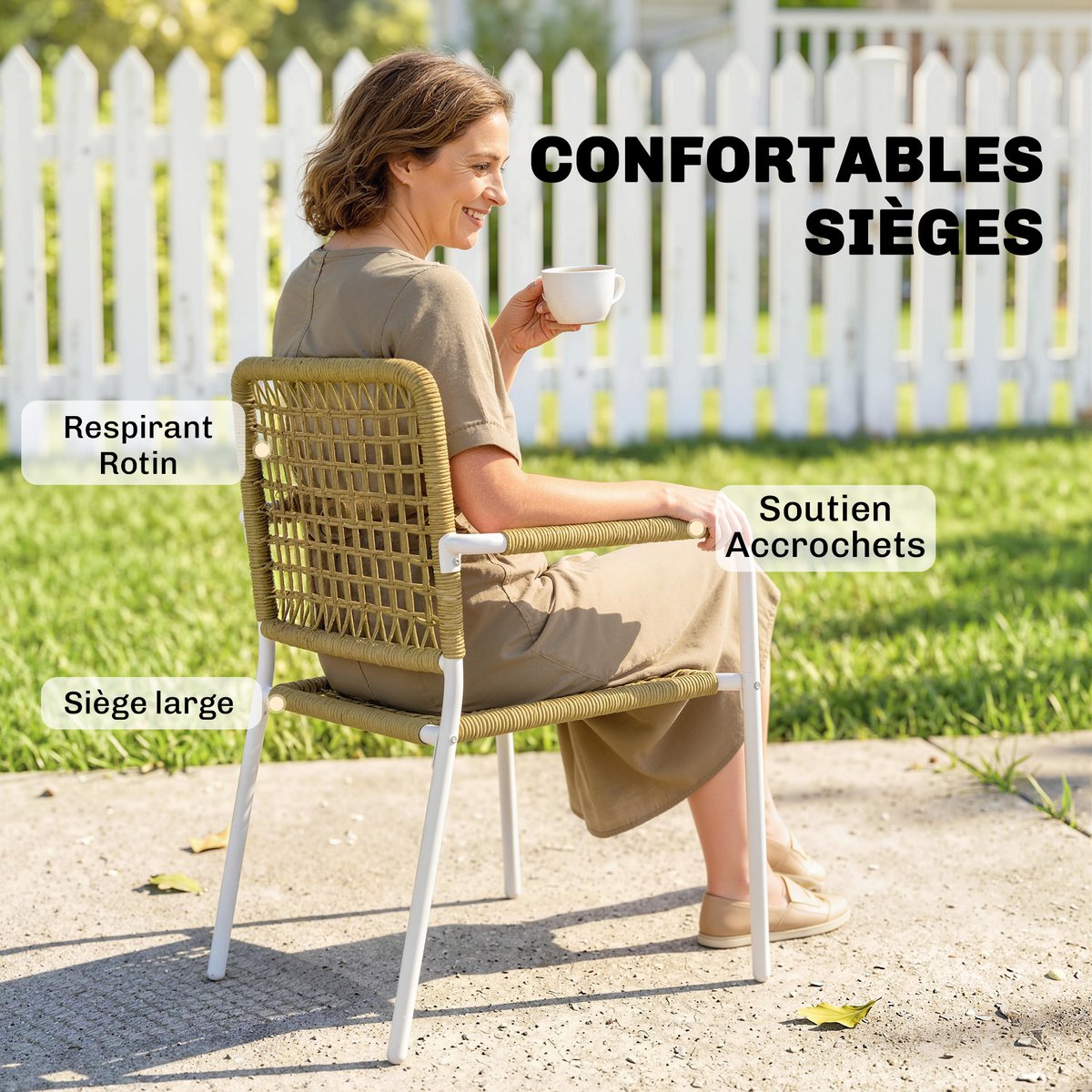 Chaise de jardin Métal Jaune jaune, crème, OUTSUNNY