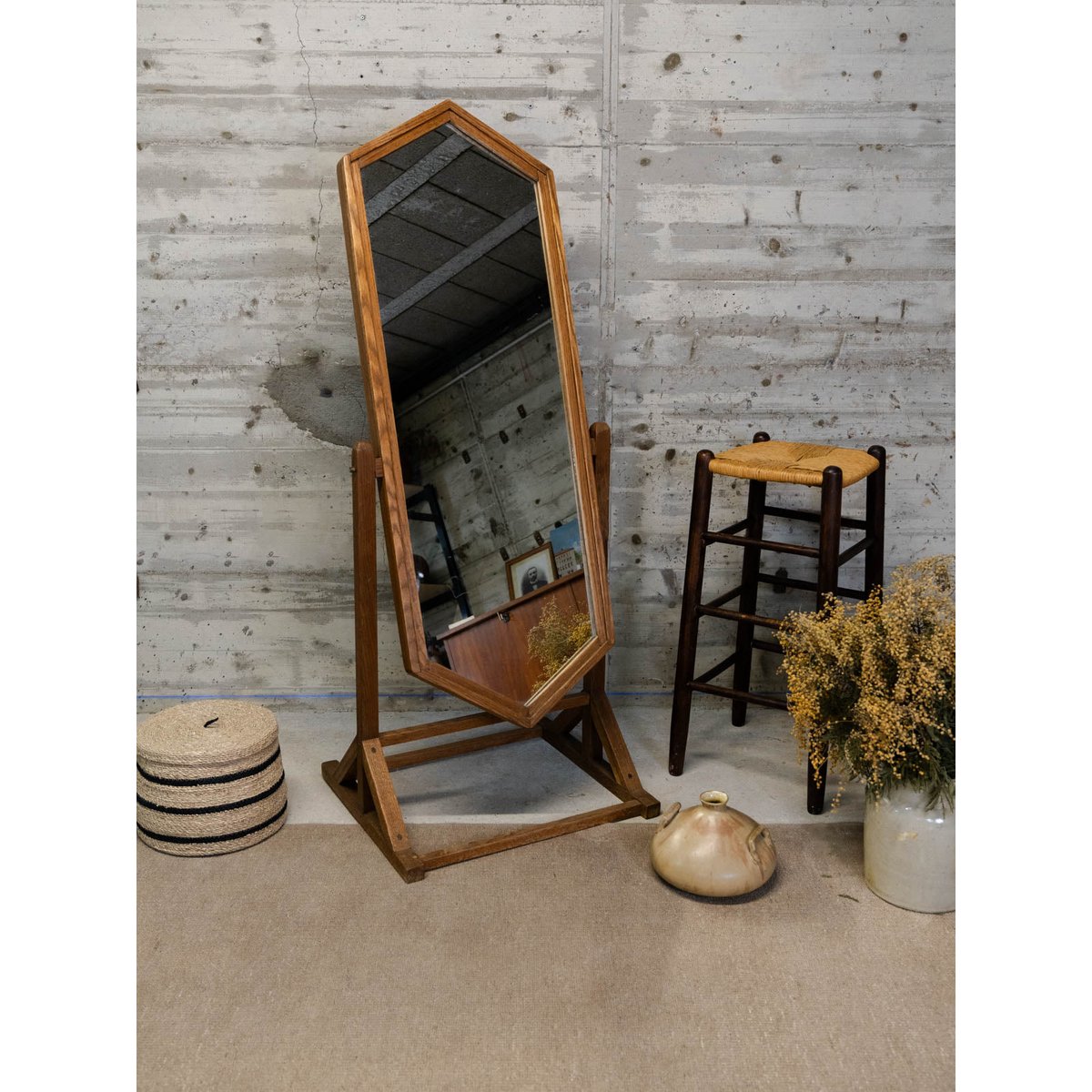 Miroir psyché en chêne massif Georges N°1174 - Bon état bois foncé, DEBONGOUT