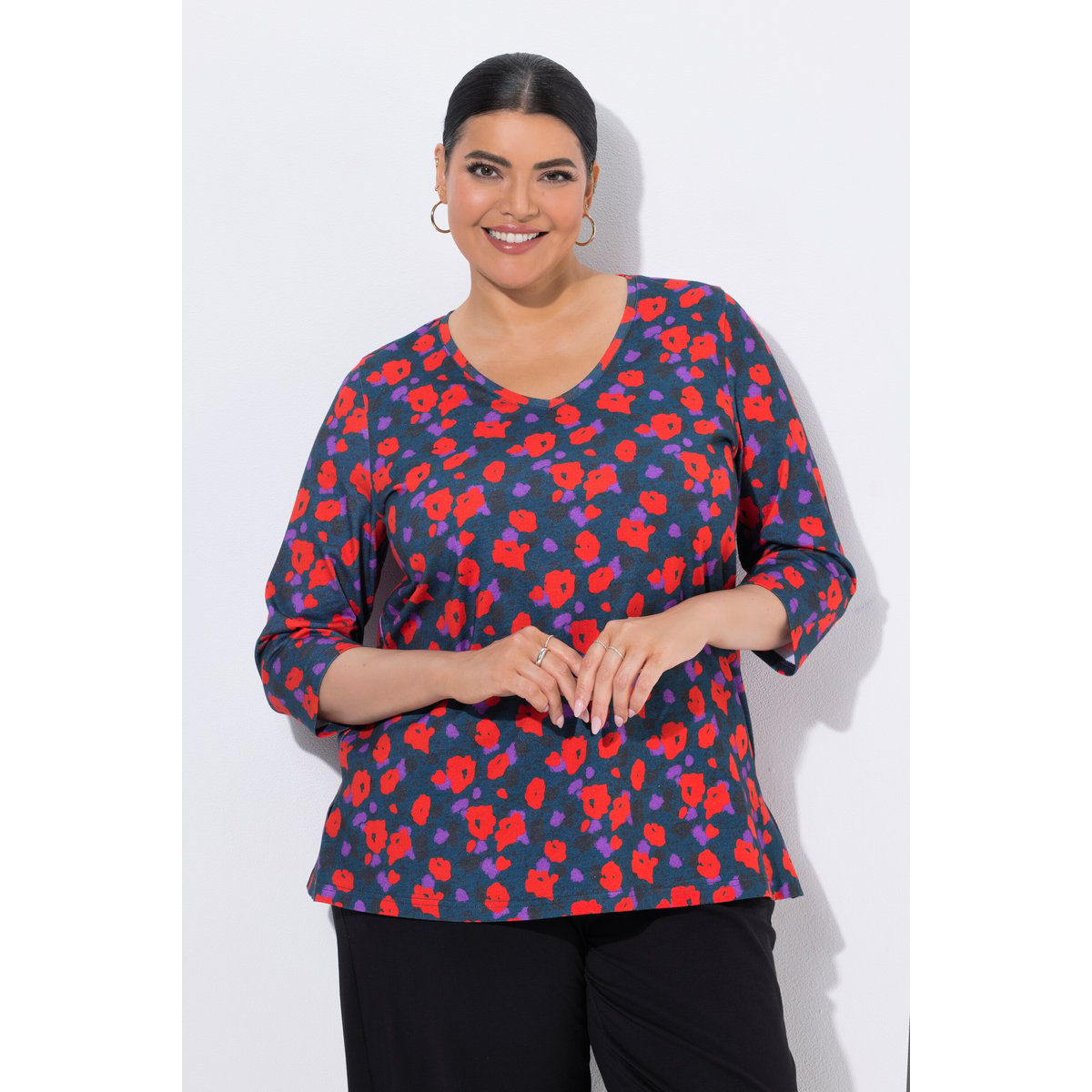 T-shirt motif floral rouge néon, ULLA POPKEN