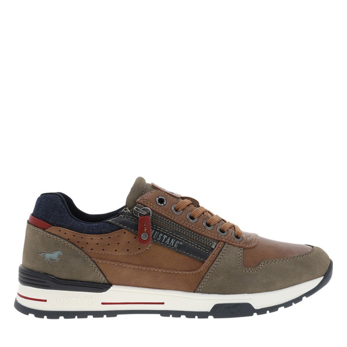 Baskets cognac à talon plat avec des lacets et un zip latéral brun, MUSTANG