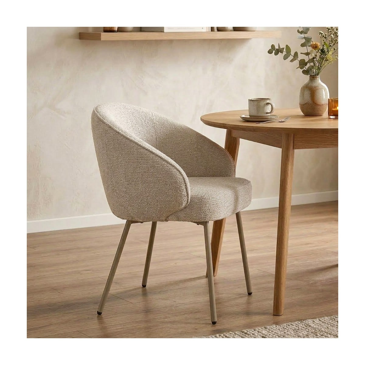 Lot de 2 Chaises en tissu et métal PIA beige, CALICOSY