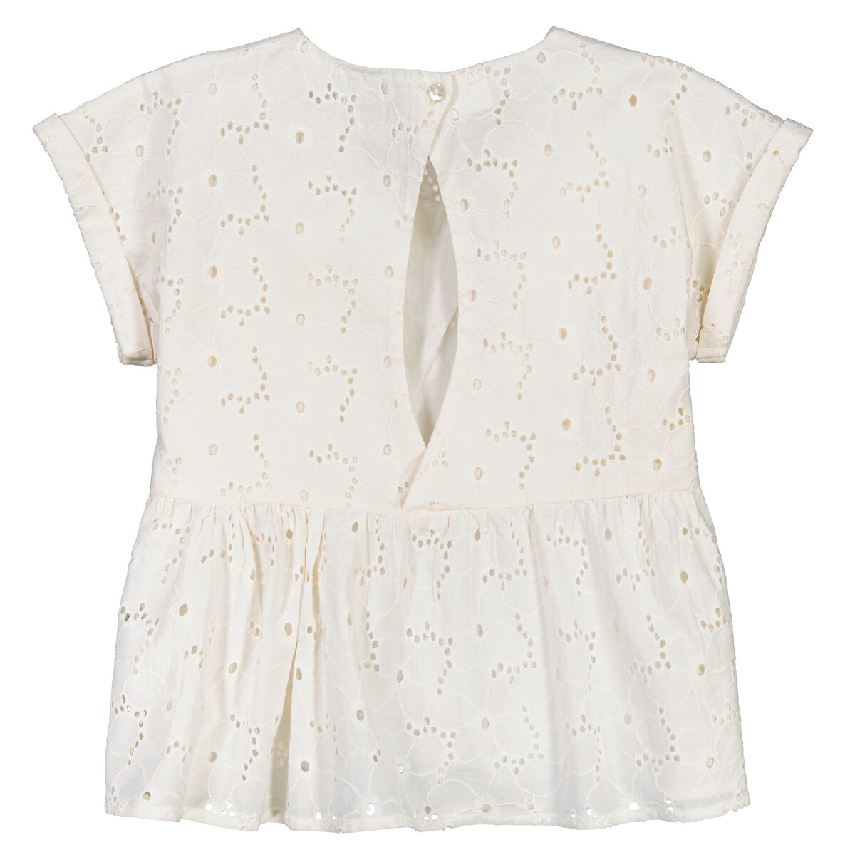 Broderie Anglaise Blouse in Organic Cotton with Short Sleeves ecru , LA REDOUTE COLLECTIONS