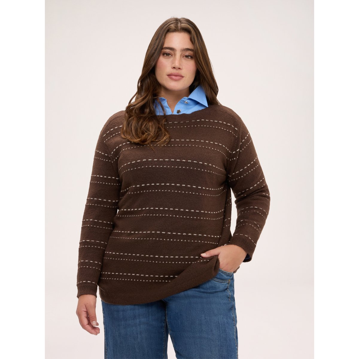 Pull à rayures avec encolure bateau marron, FIORELLA RUBINO