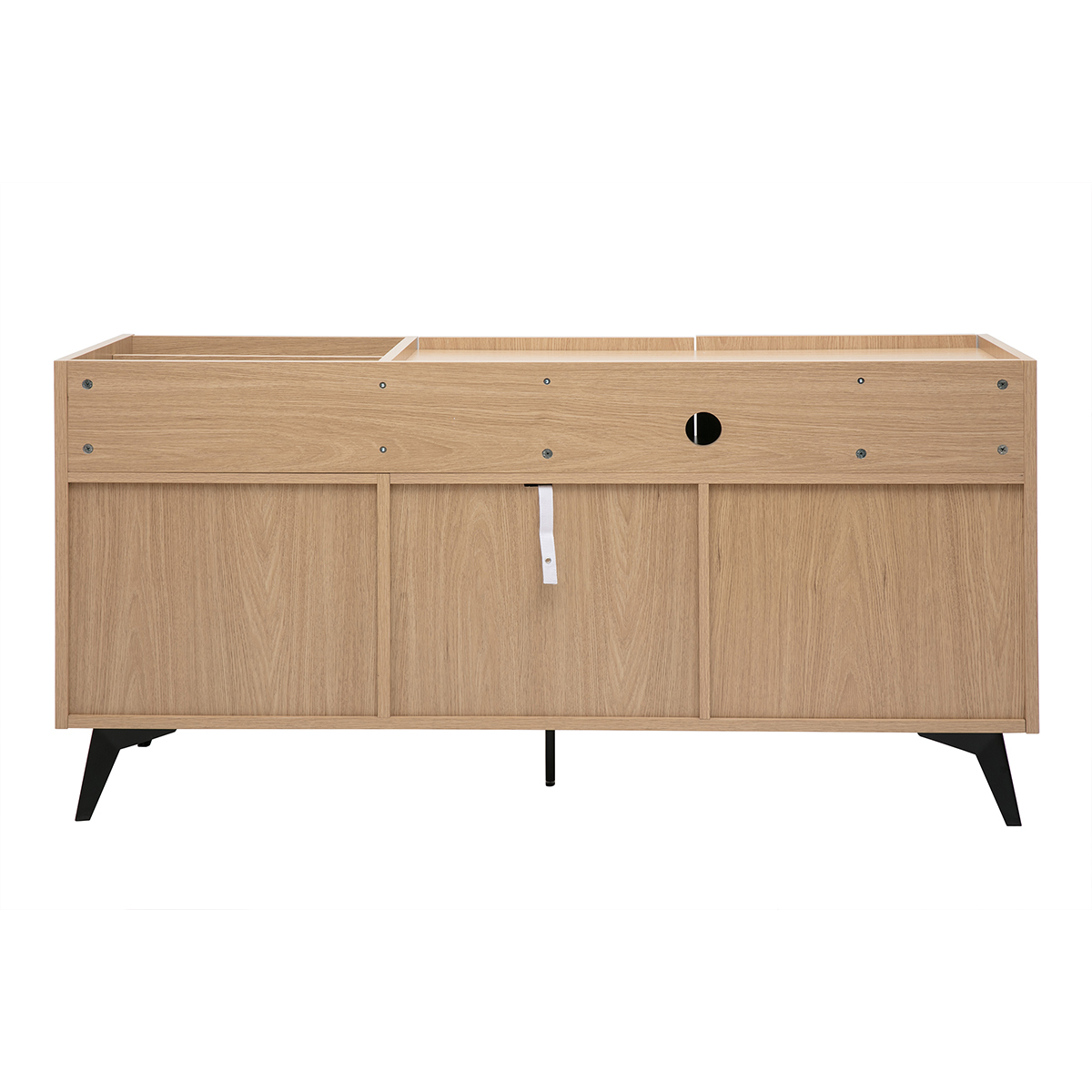 Buffet de rangement vinyles en bois foncé finiton noyer et métal noir L140 cm SEDA chêne clair, MILIBOO