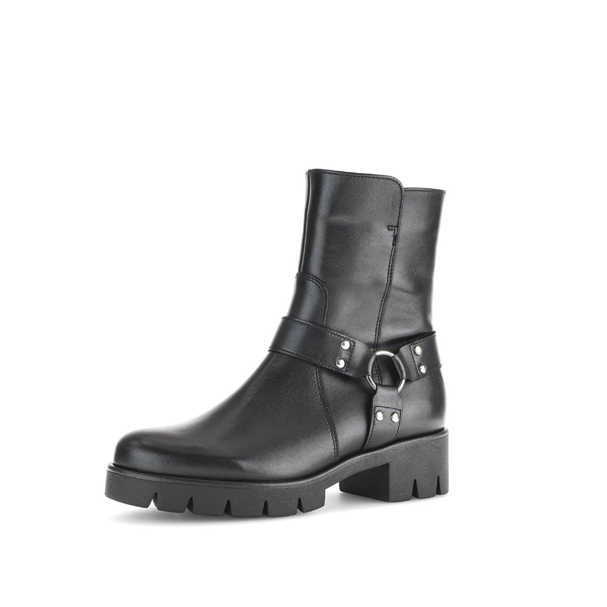 Bottes de motard en cuir à talon décroché noir, GABOR