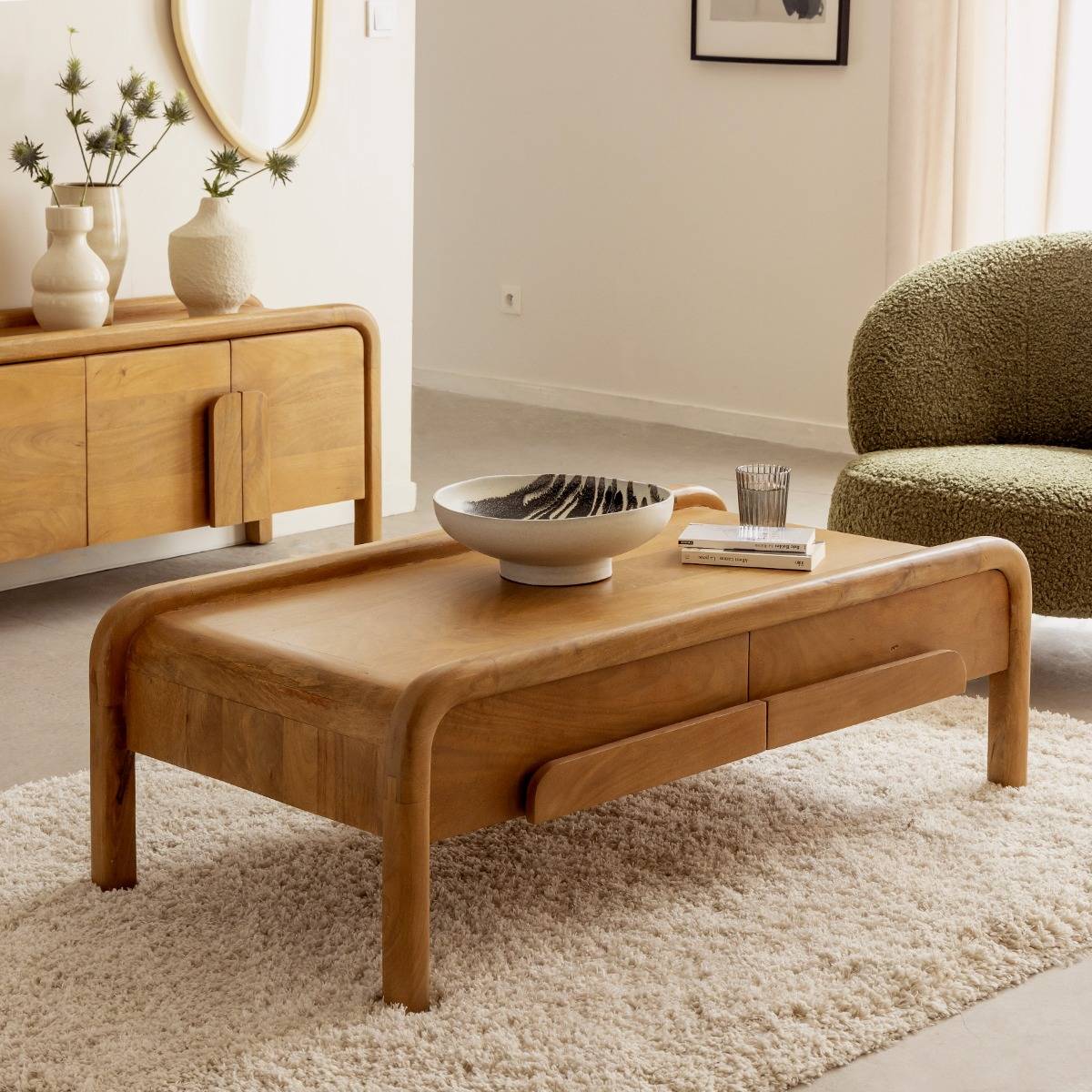 Table basse en bois de manguier FÉODOR bois clair, MADE IN MEUBLES