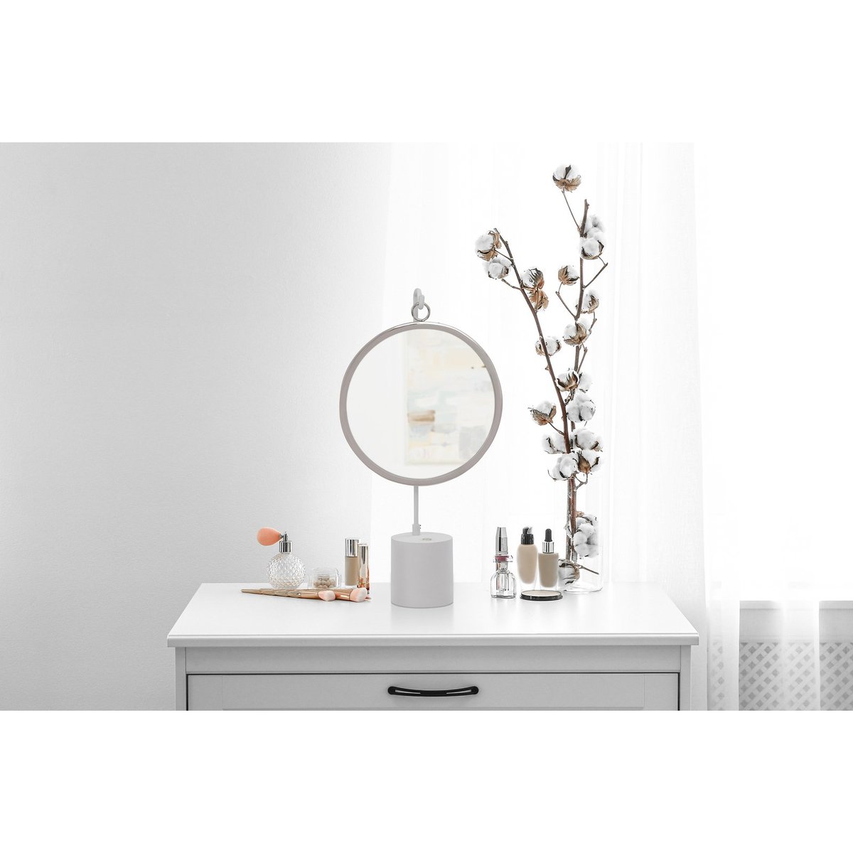 Miroir de table rond en acier Eleganca blanc, argent, ARTE ESPINA