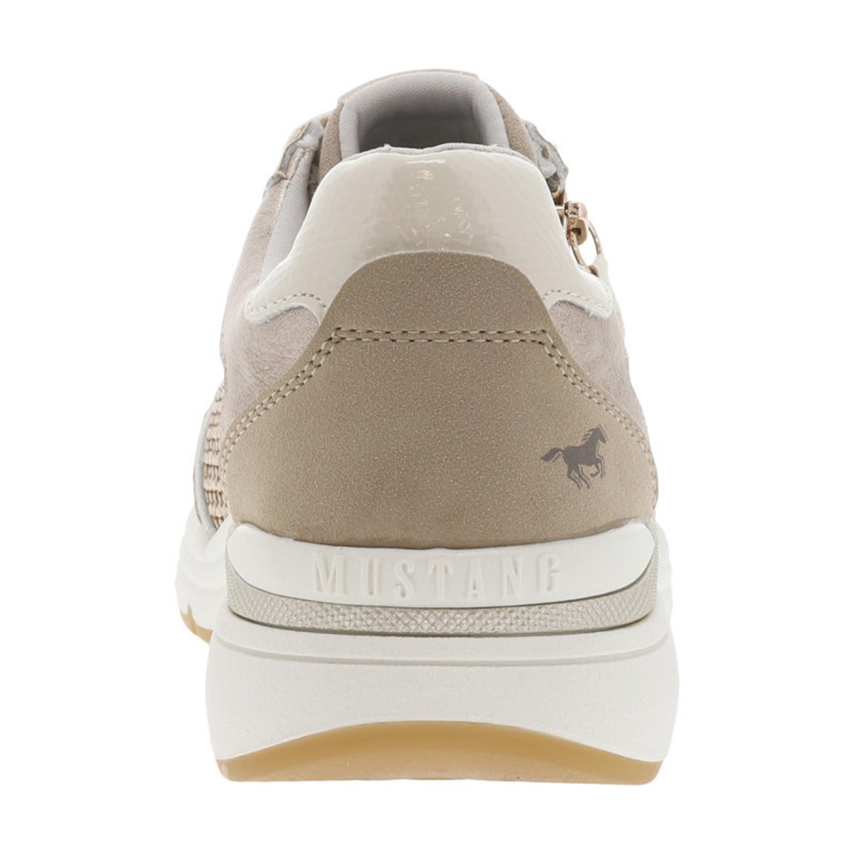 Baskets running beiges en tressage avec un zip et des lacets plats à rayures beige, MUSTANG