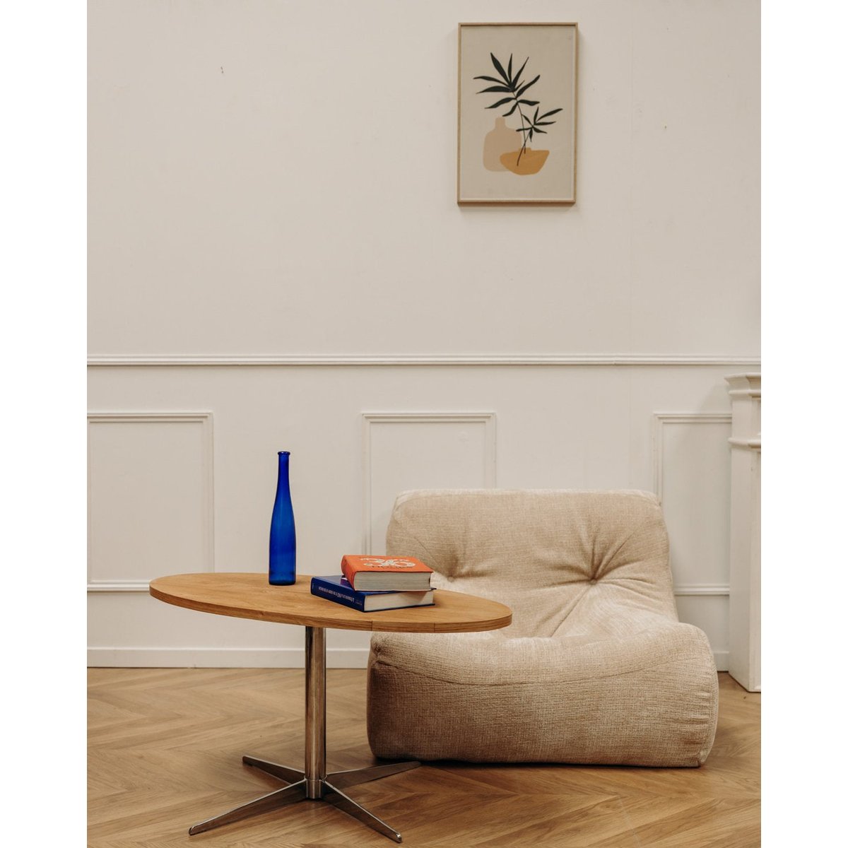 Table basse ovale au piétement métallique Donna N°987 - Bon état bois clair, DEBONGOUT