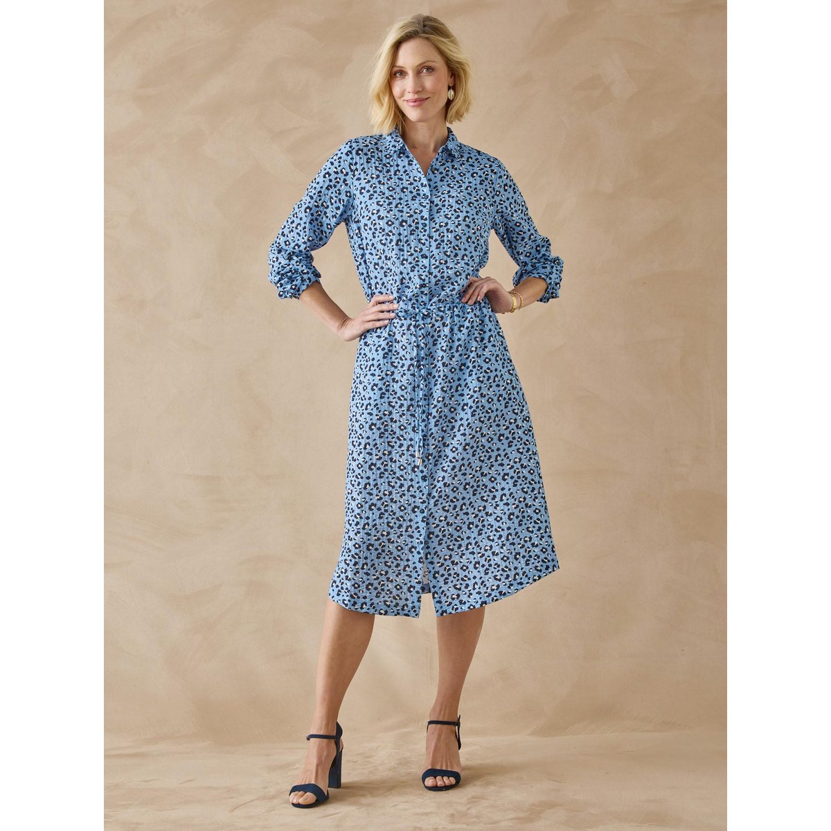 Robe classique manches longues imprimé bleu, DAXON