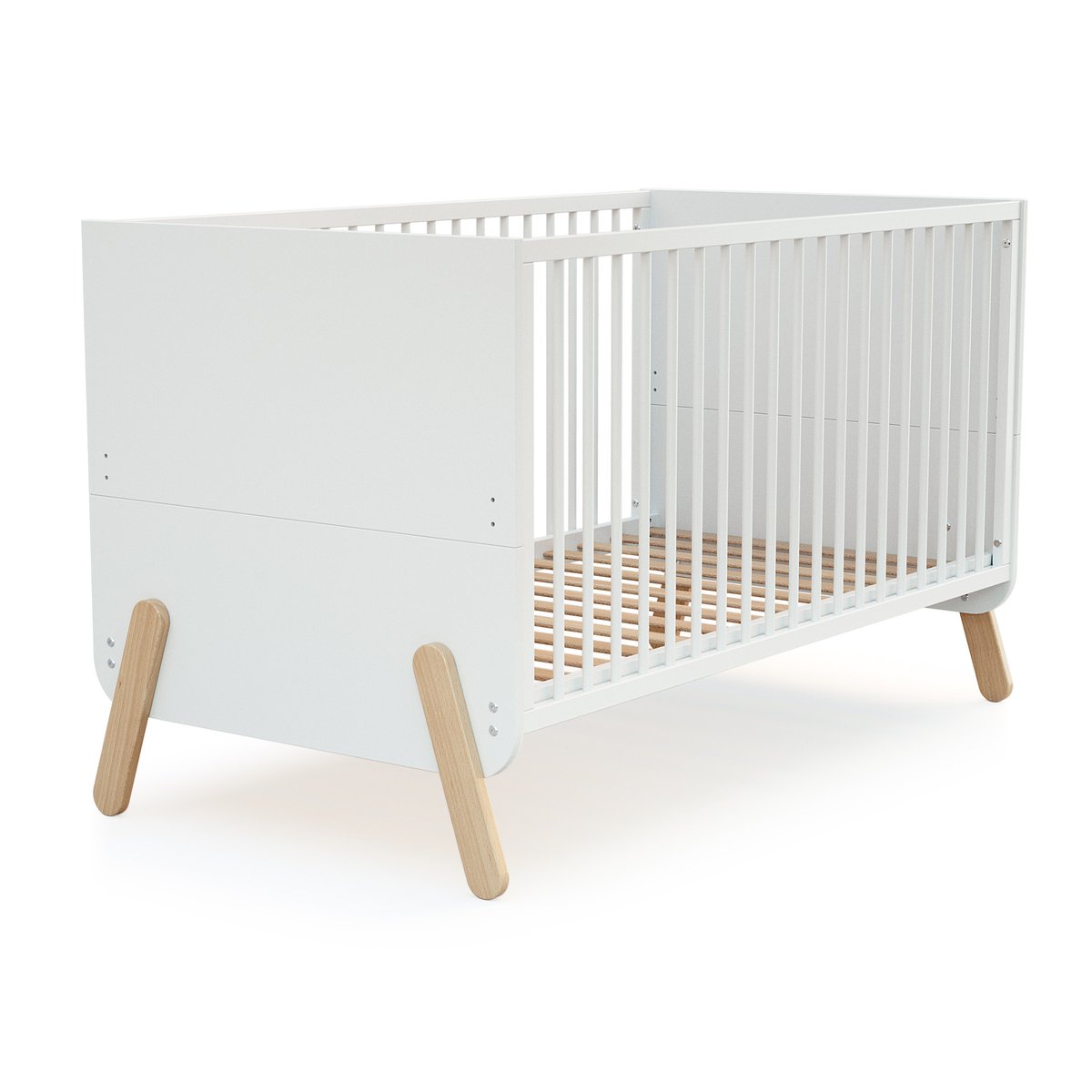 Lit bébé évolutif en bois PIRATE blanc et hêtre verni, AT4