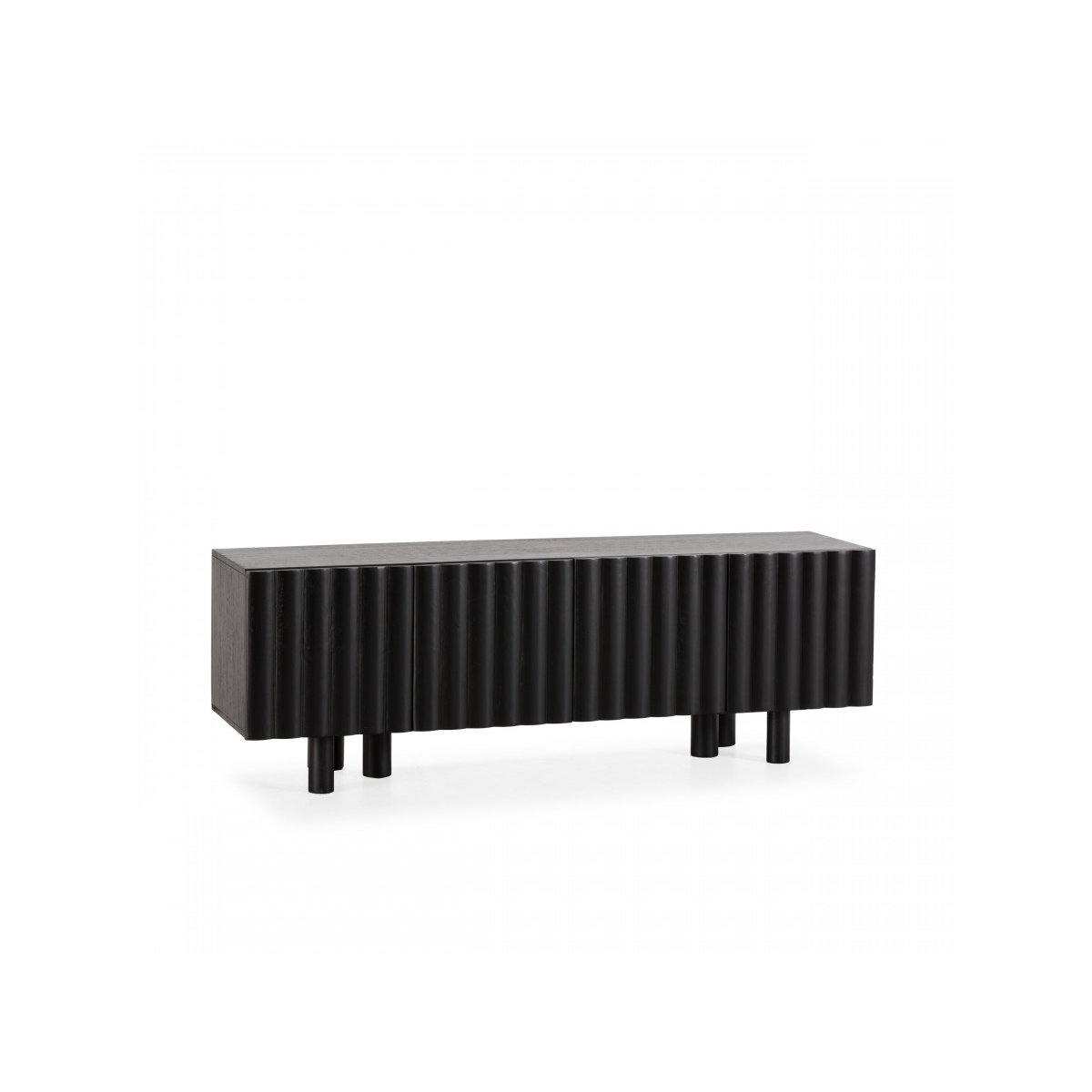 Meuble TV 160 cm bois massif, GABRIEL noir, BOBOCHIC