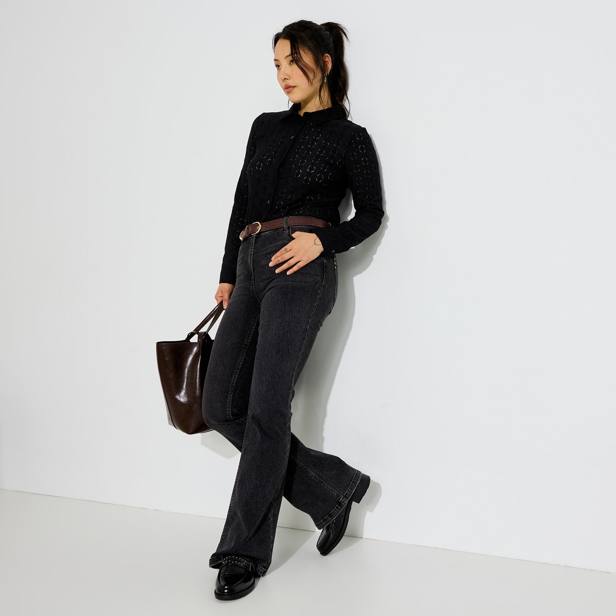 Chemise maille ajourée noir, GRAIN DE MALICE