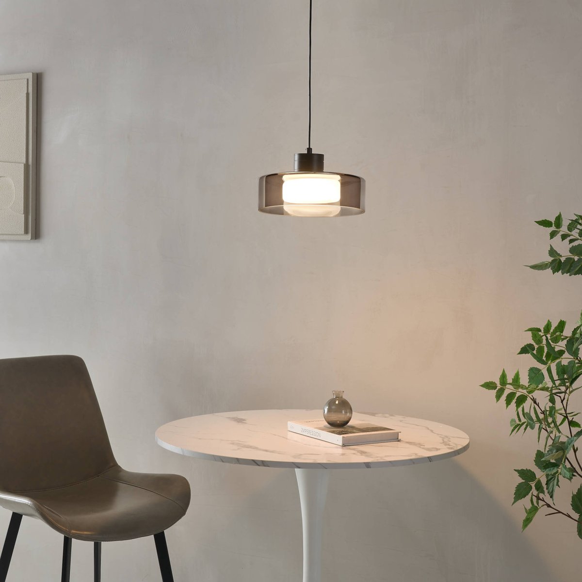 Suspension LED avec verre fumé - VALDO noir et gris fumé, KOSILUM