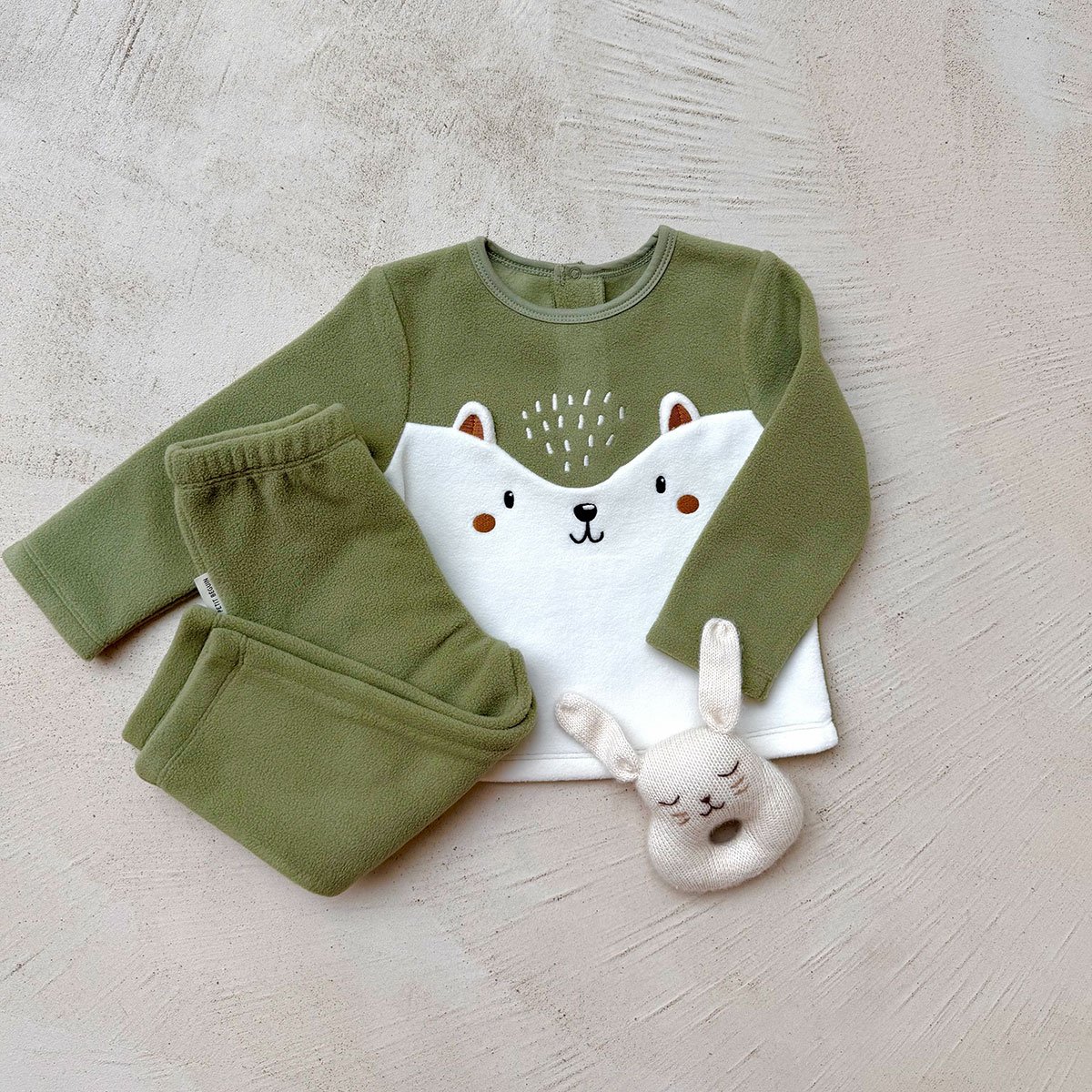 Pyjama enfant 2 pièces en polaire Ginkgo vert, PETIT BEGUIN