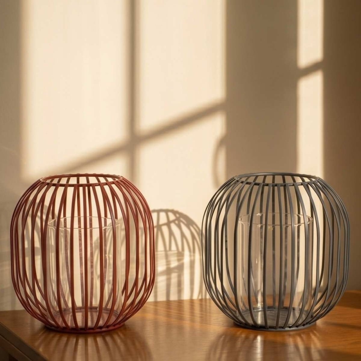 Lanterne ronde en métal filaire gris, ORNAMI