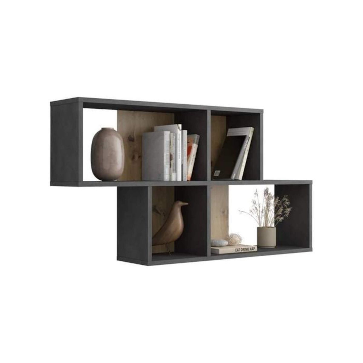 Etagère murale 4 cases gris foncé, TERRE DE NUIT