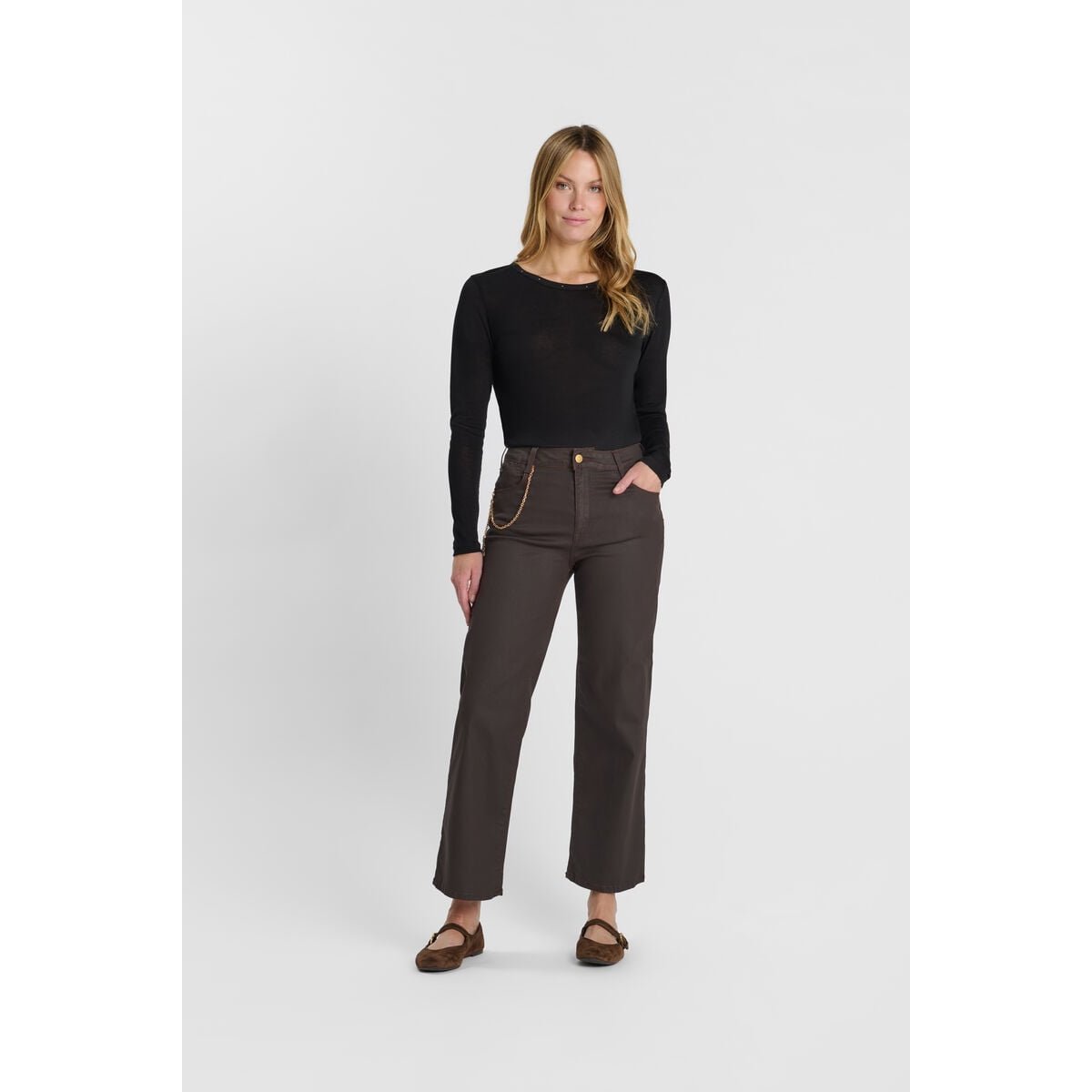 Jeans loose, large pulp wide leg , 7/8ème brown, LE TEMPS DES CERISES