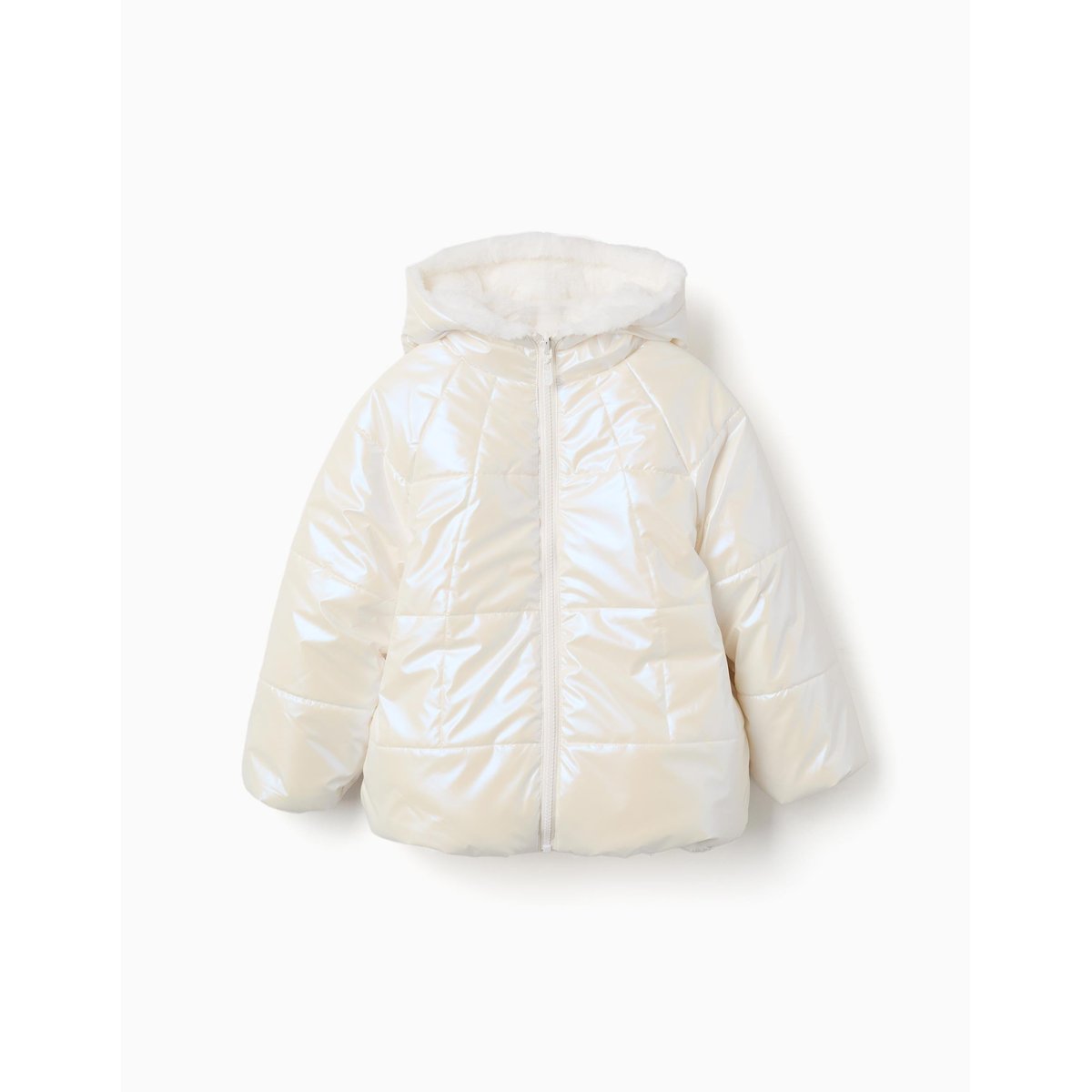 Doudoune réversible avec capuche et doublure en peluche douce synthétique beige, ZIPPY