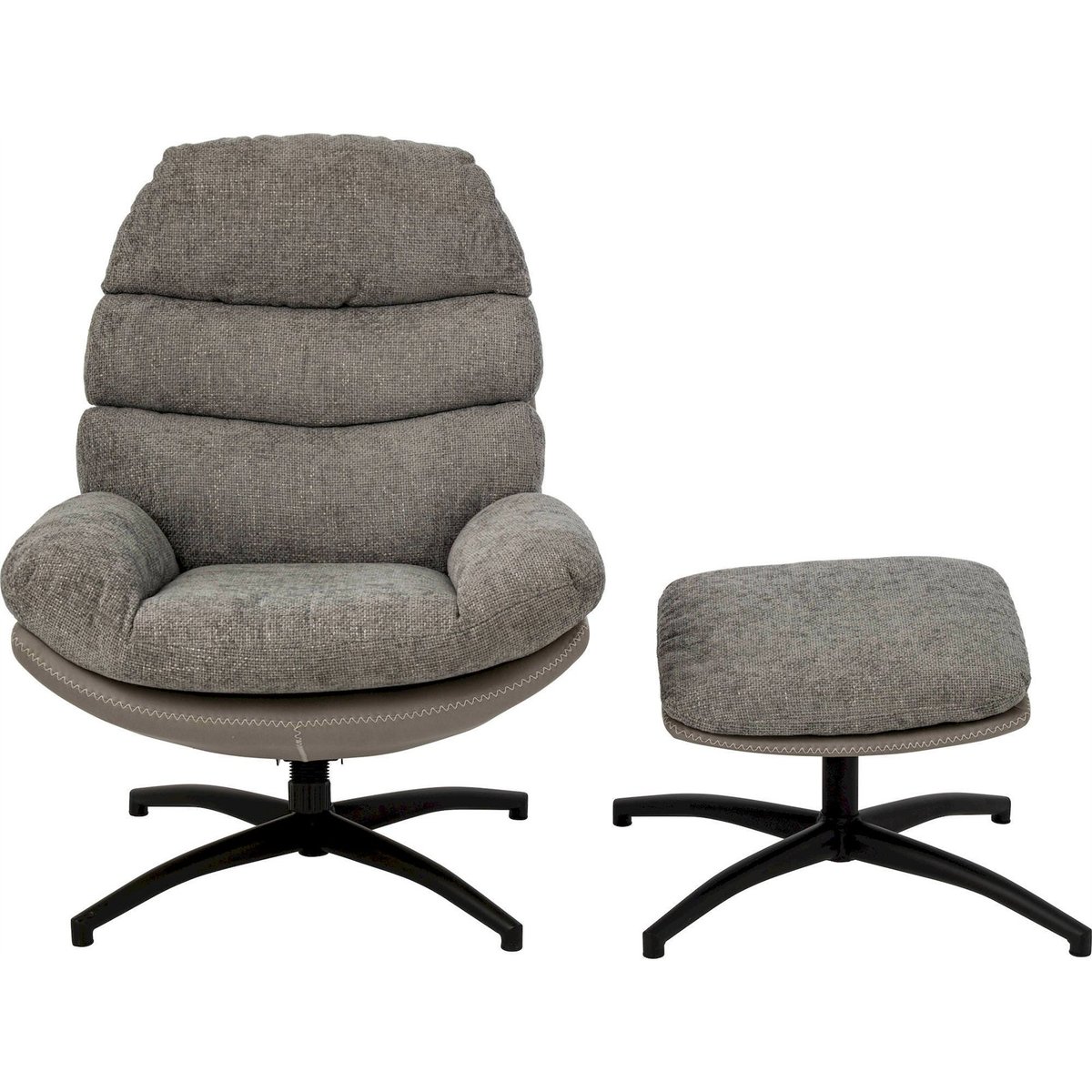 Fauteuil en métal avec repose-pieds gris chiné et noir, RECOLLECTION