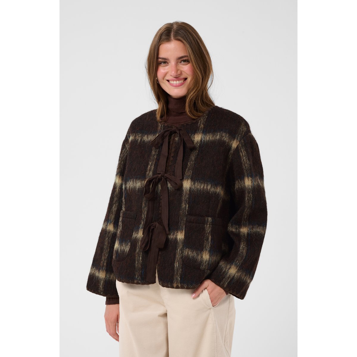 Veste marron java check, CREAM