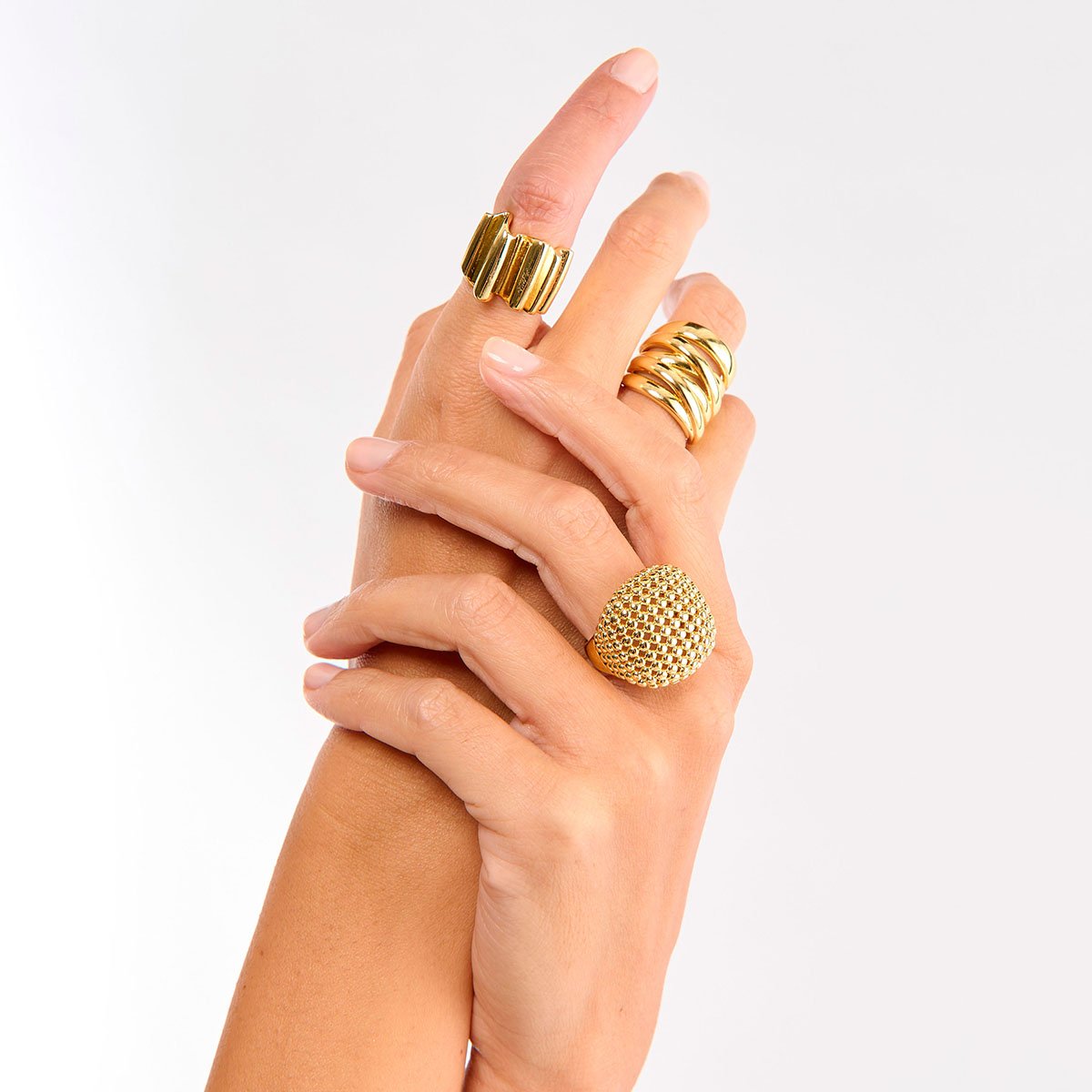 Bague carrée aux motifs alvéolés PHYLO doré, HIPANEMA