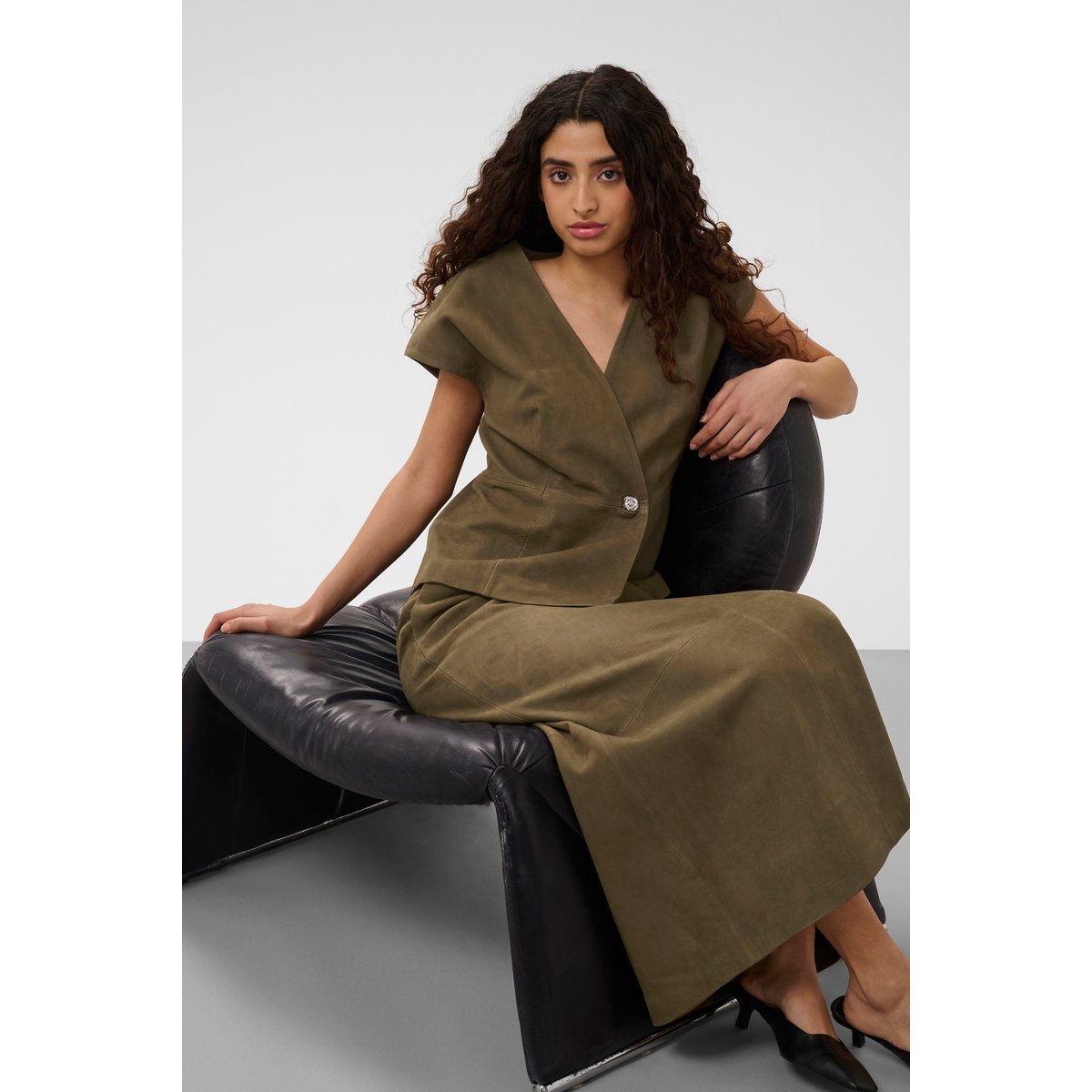 Jupe en cuir vert beech, SOAKED IN LUXURY