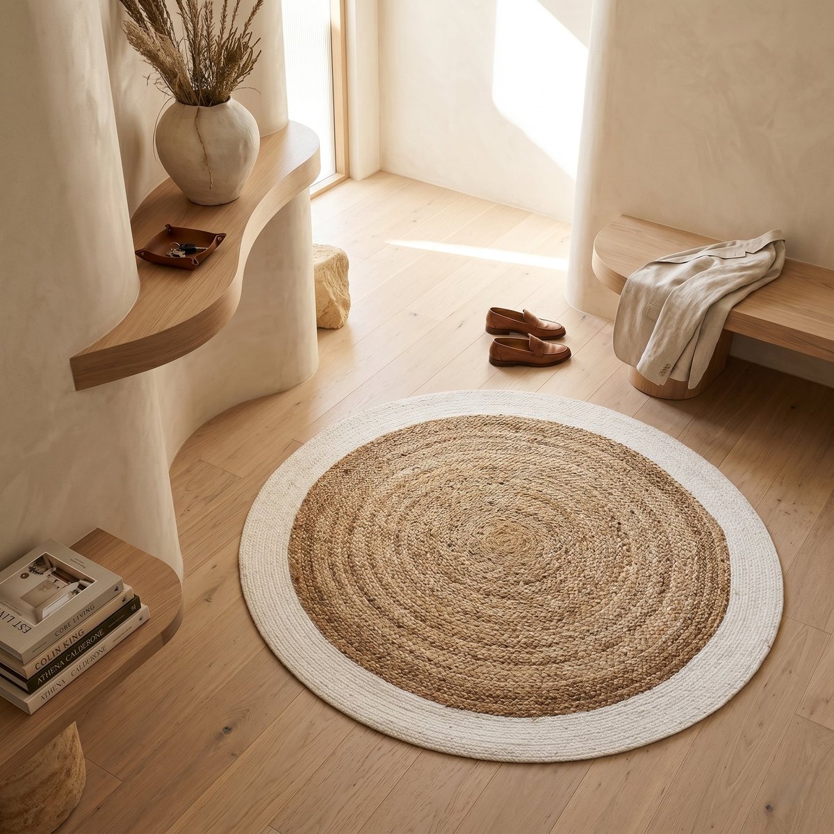 Tapis rond en jute et coton FUNNY JUTE blanc, THE DECO FACTORY