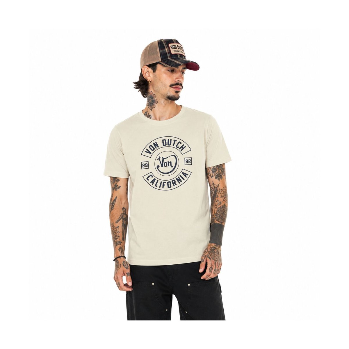 Tee shirt coton LOG beige/bleu, VON DUTCH