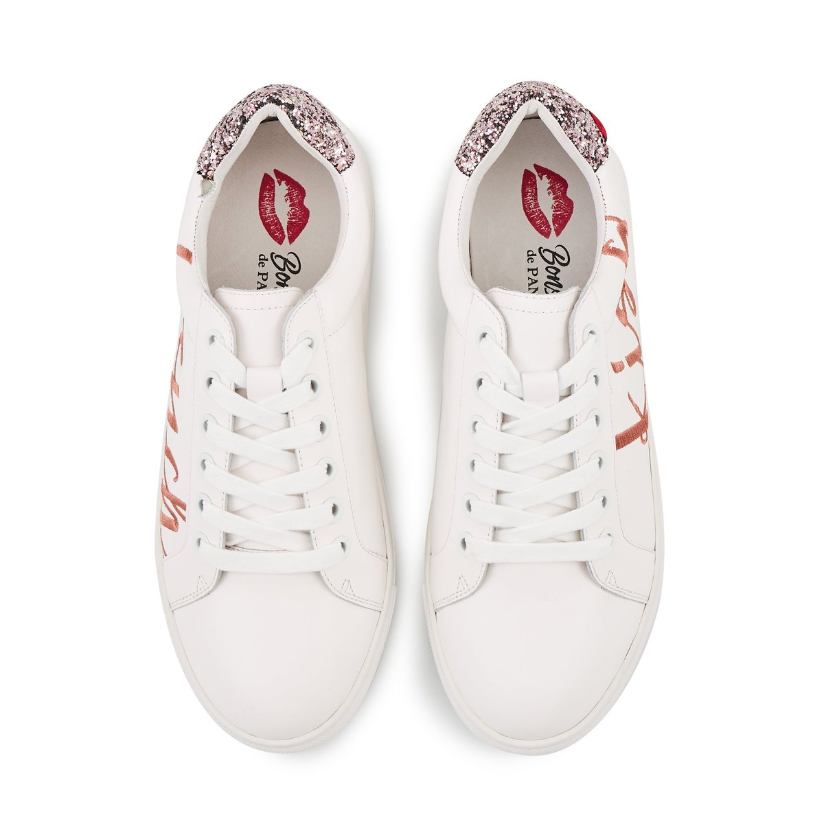 Baskets En Cuir Simone French Kiss blanc, BONS BAISERS