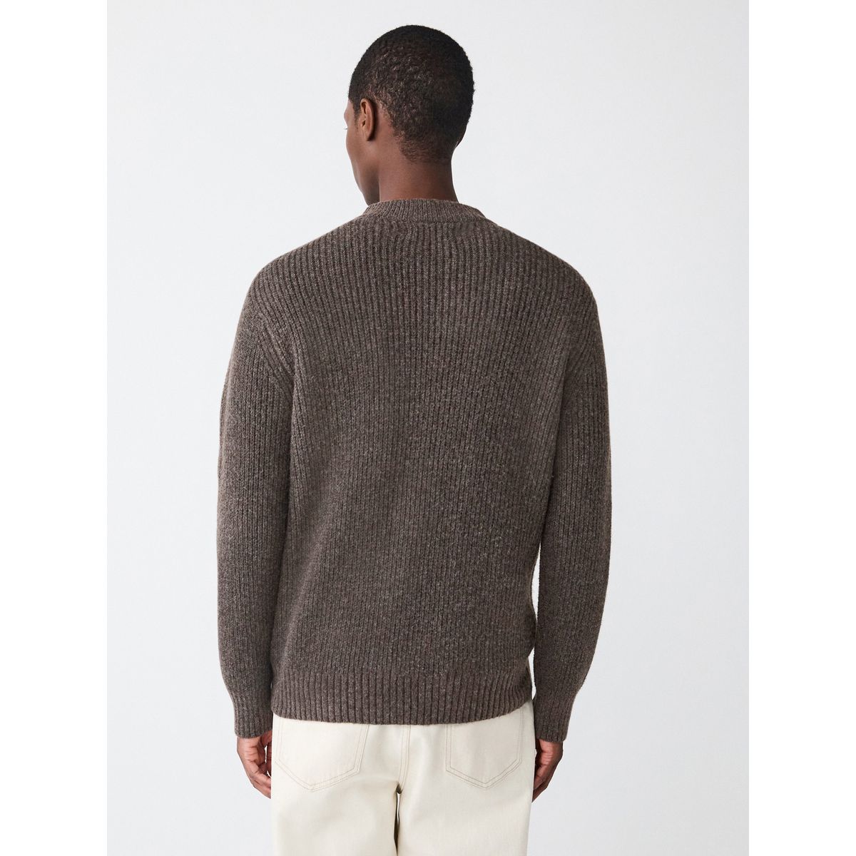 Cardigan zippé côtelé décontractée en laine marron, NEXT