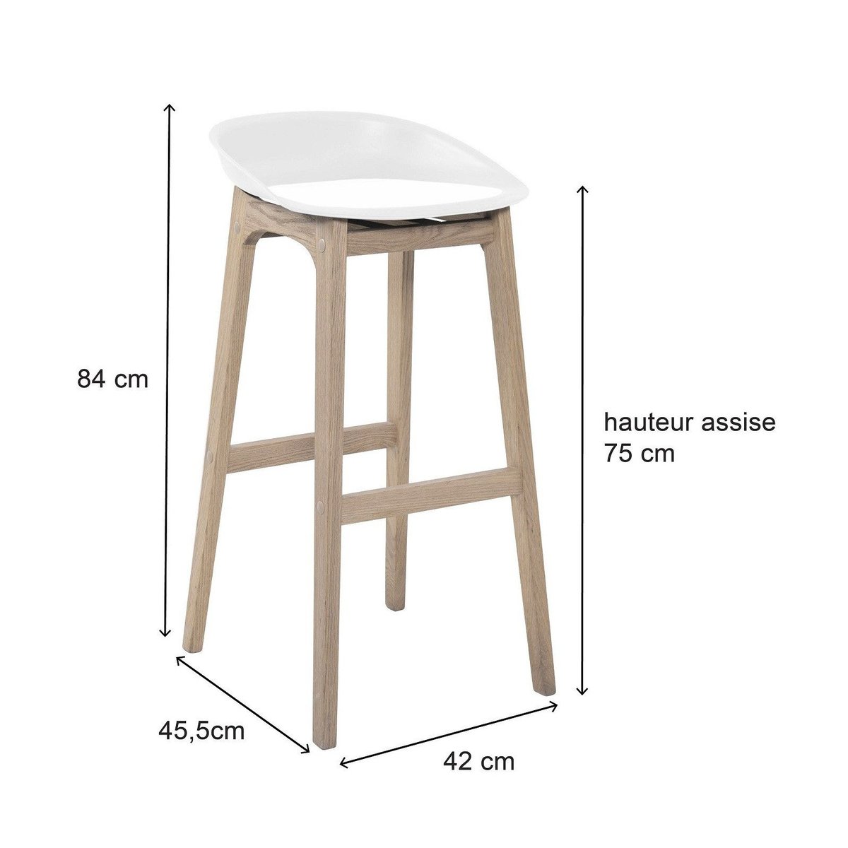 Lot de tabourets de bar en chêne et assise plastique 75cm RIVA|Lot de 8 | Lot de 8 blanc, MOB IN