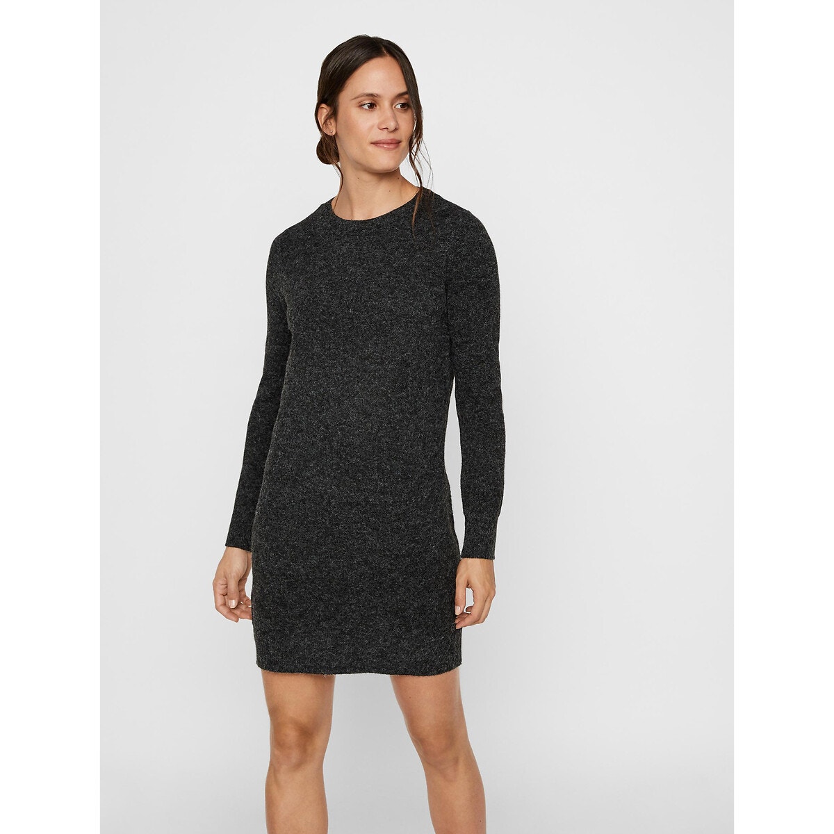 Robe pull, col rond noir chiné, VERO MODA