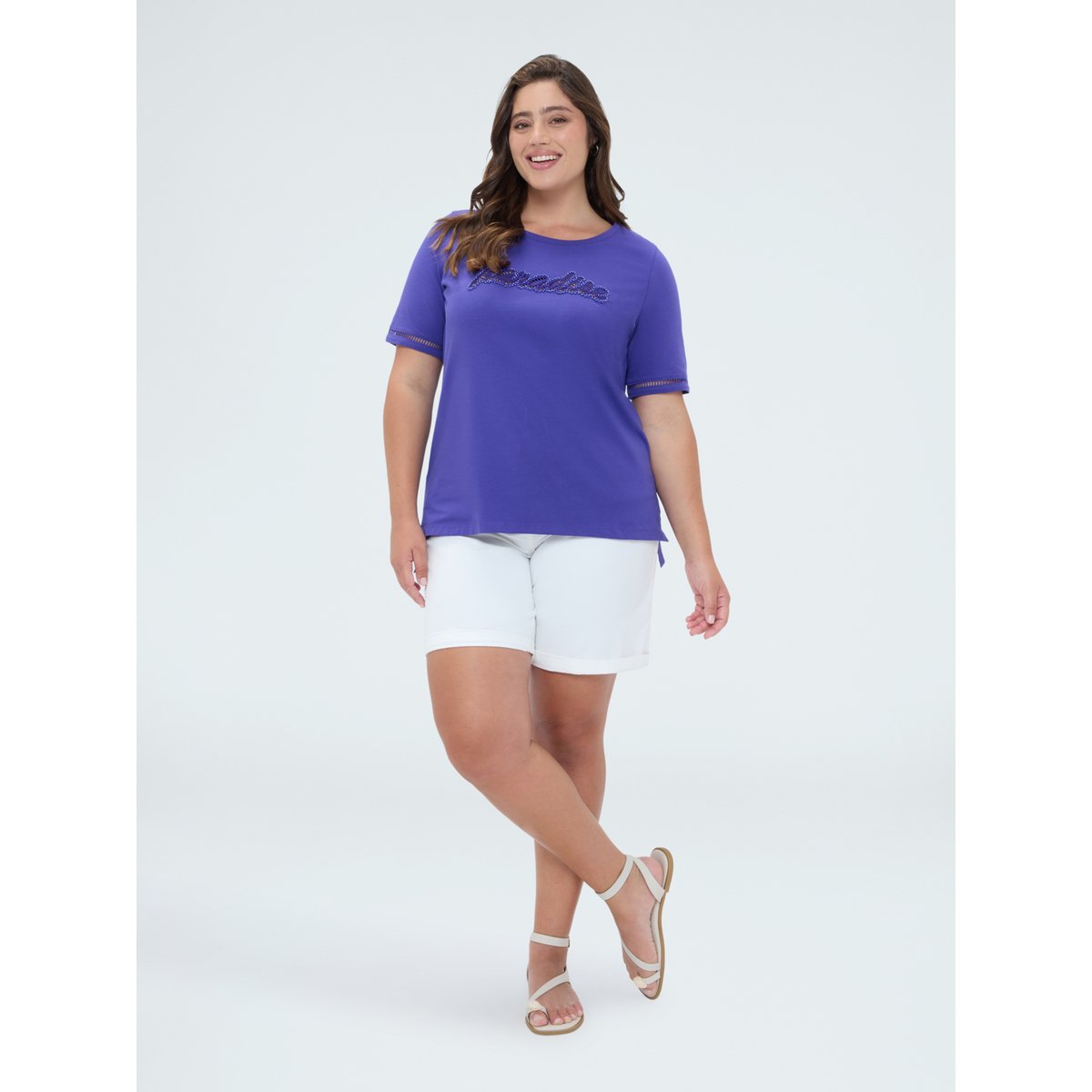T-shirt avec inscription en paillettes bleuet, FIORELLA RUBINO