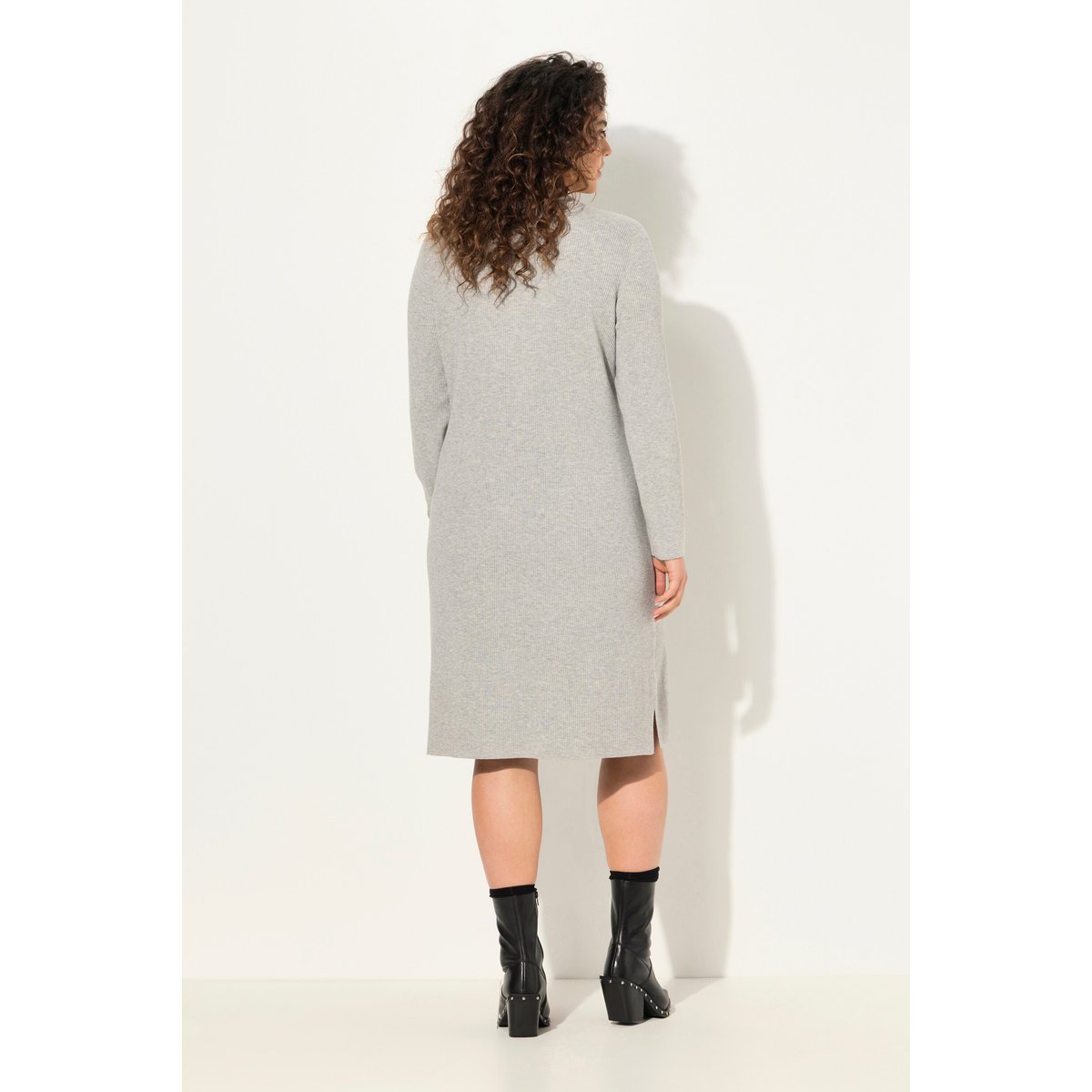 Robe midi en jersey bord-côte, coupe évasée gris clair chiné, ULLA POPKEN