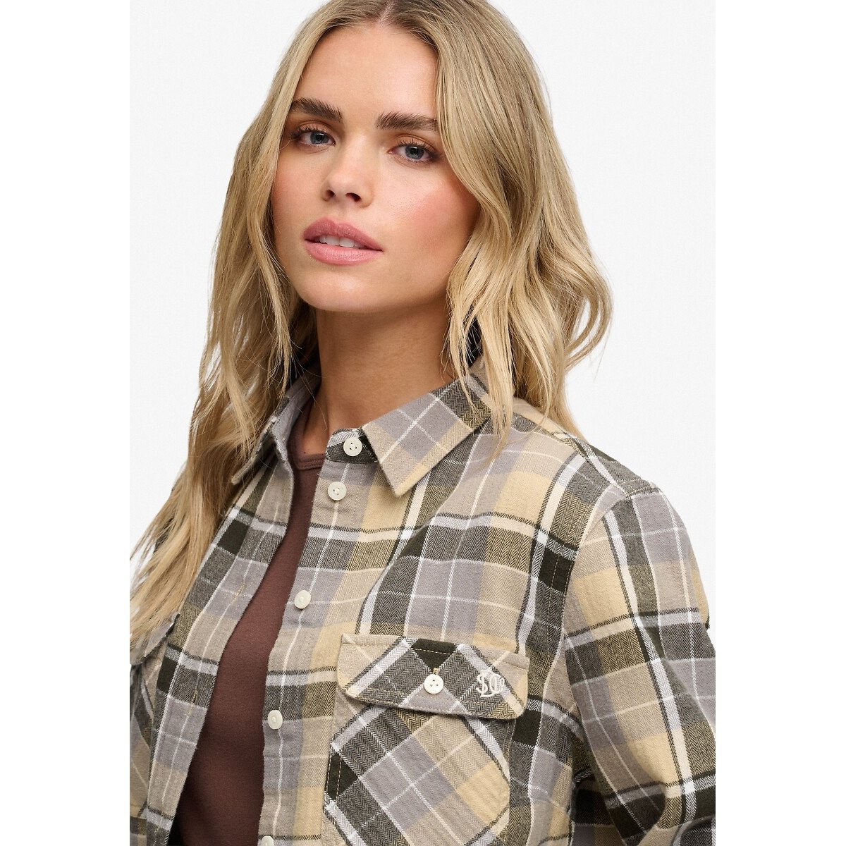 Camisa de cuadros Lumberjack de franela cuadros caqui, SUPERDRY
