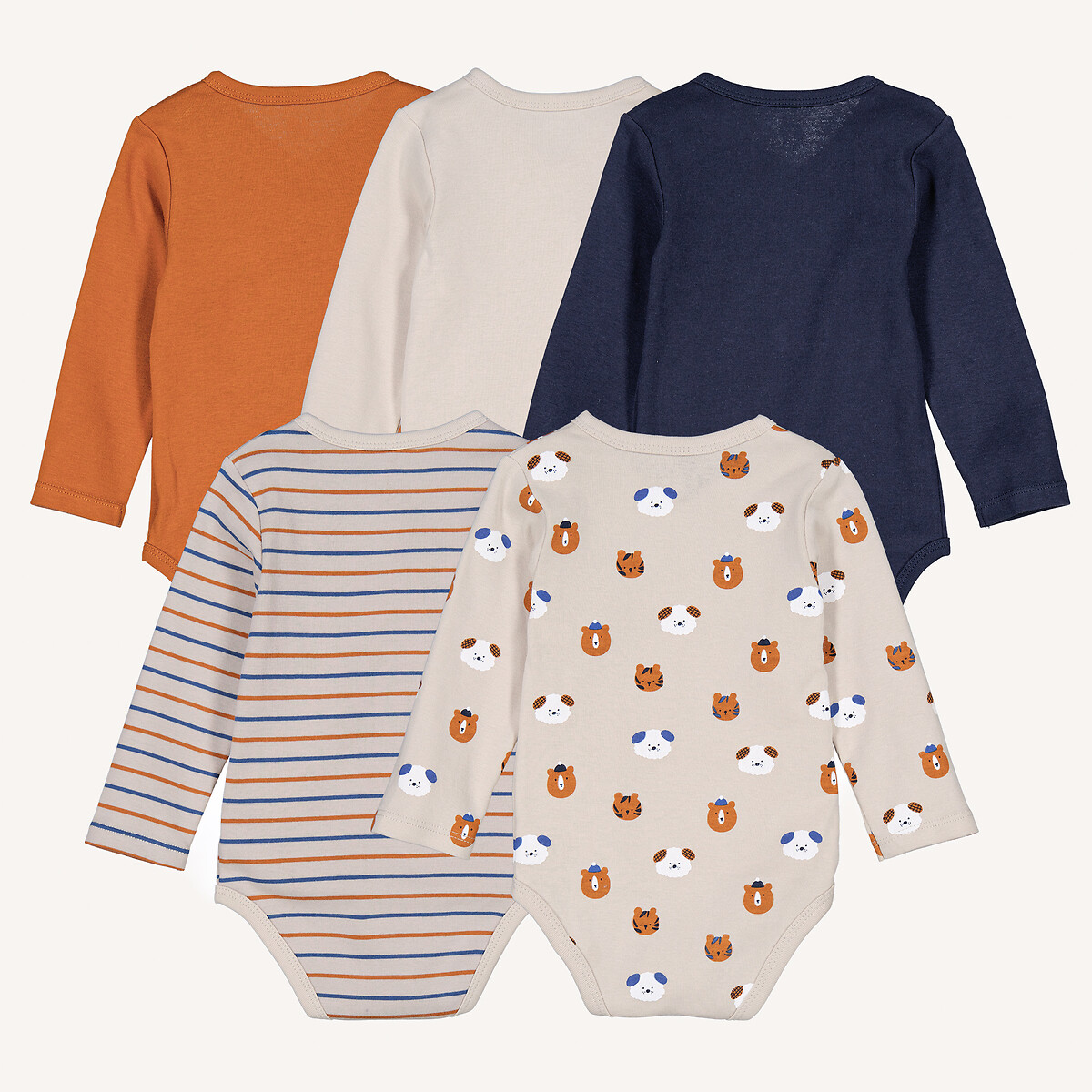 Set van 5 rompertjes met lange mouwen, geboorte gemengd, LA REDOUTE COLLECTIONS