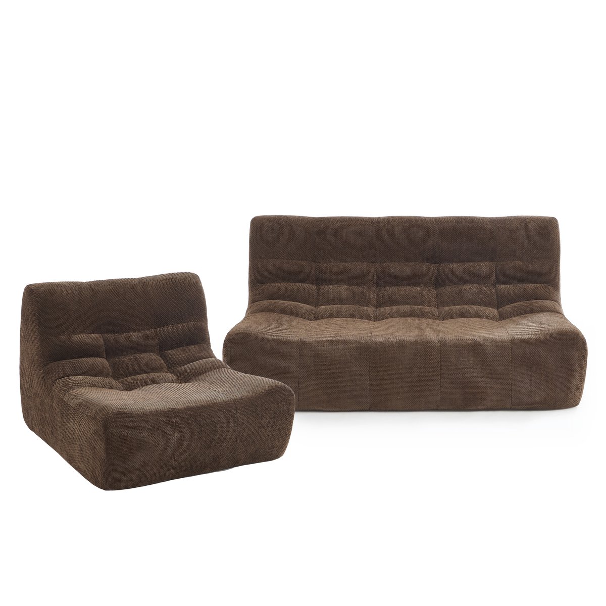 Ensemble banquette et chauffeuse 3 places en tissu JANIS marron, SORELH