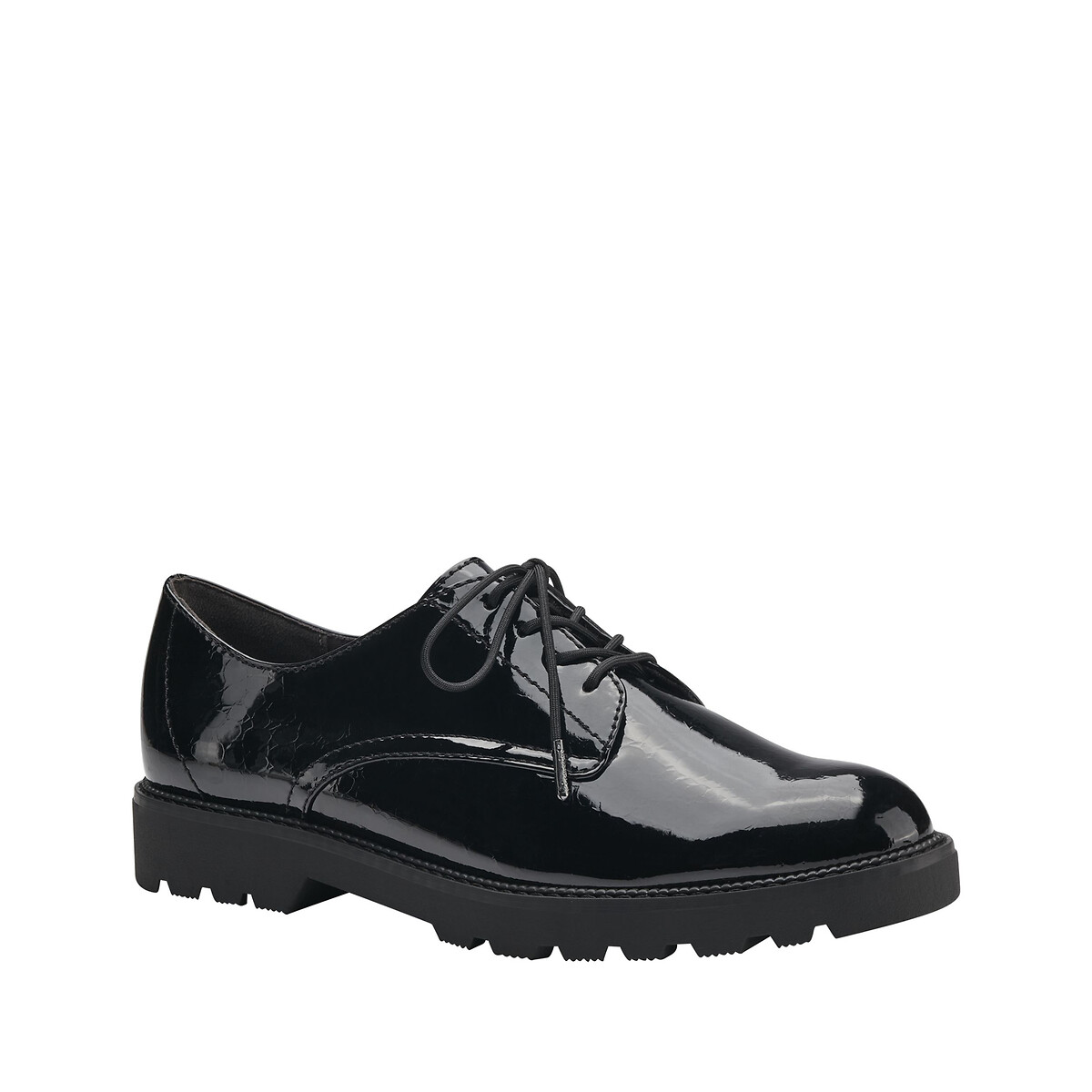 Derbies en cuir noir verni, TAMARIS