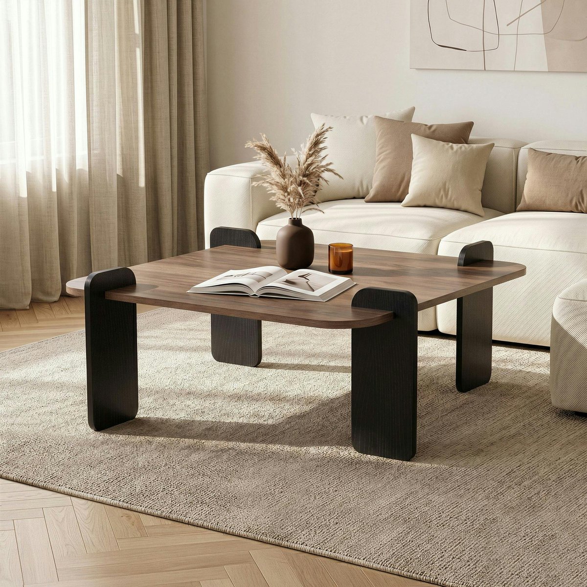 Table basse carrée en bois design MARFA noyer, PIER IMPORT