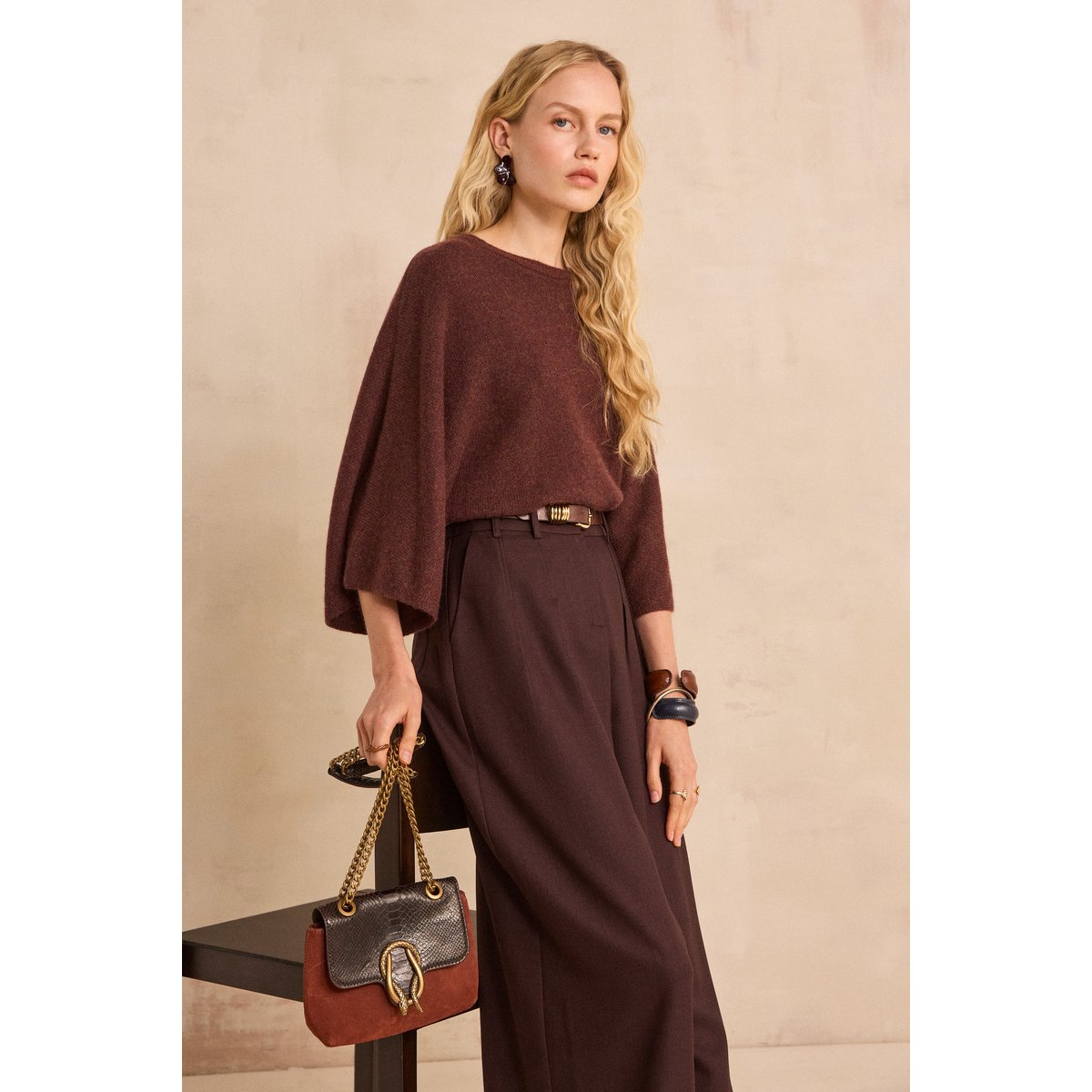 Pull à manches 3/4 en cachemire CODY aubergine, Maison 123