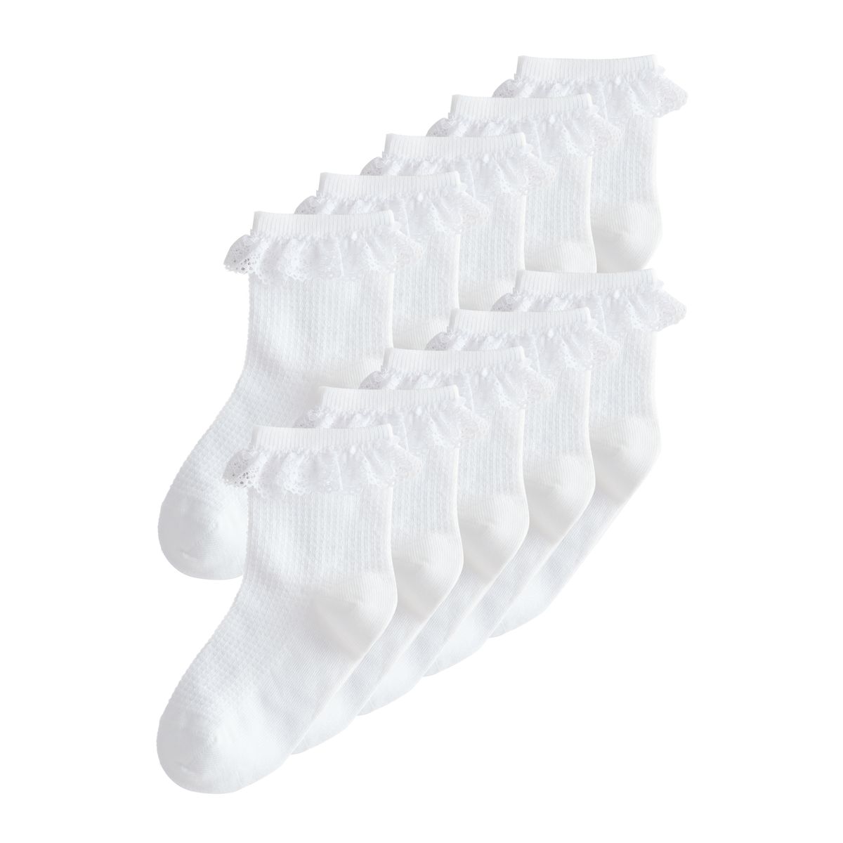 Socquettes coton à volants, 10 paires blanc, NEXT