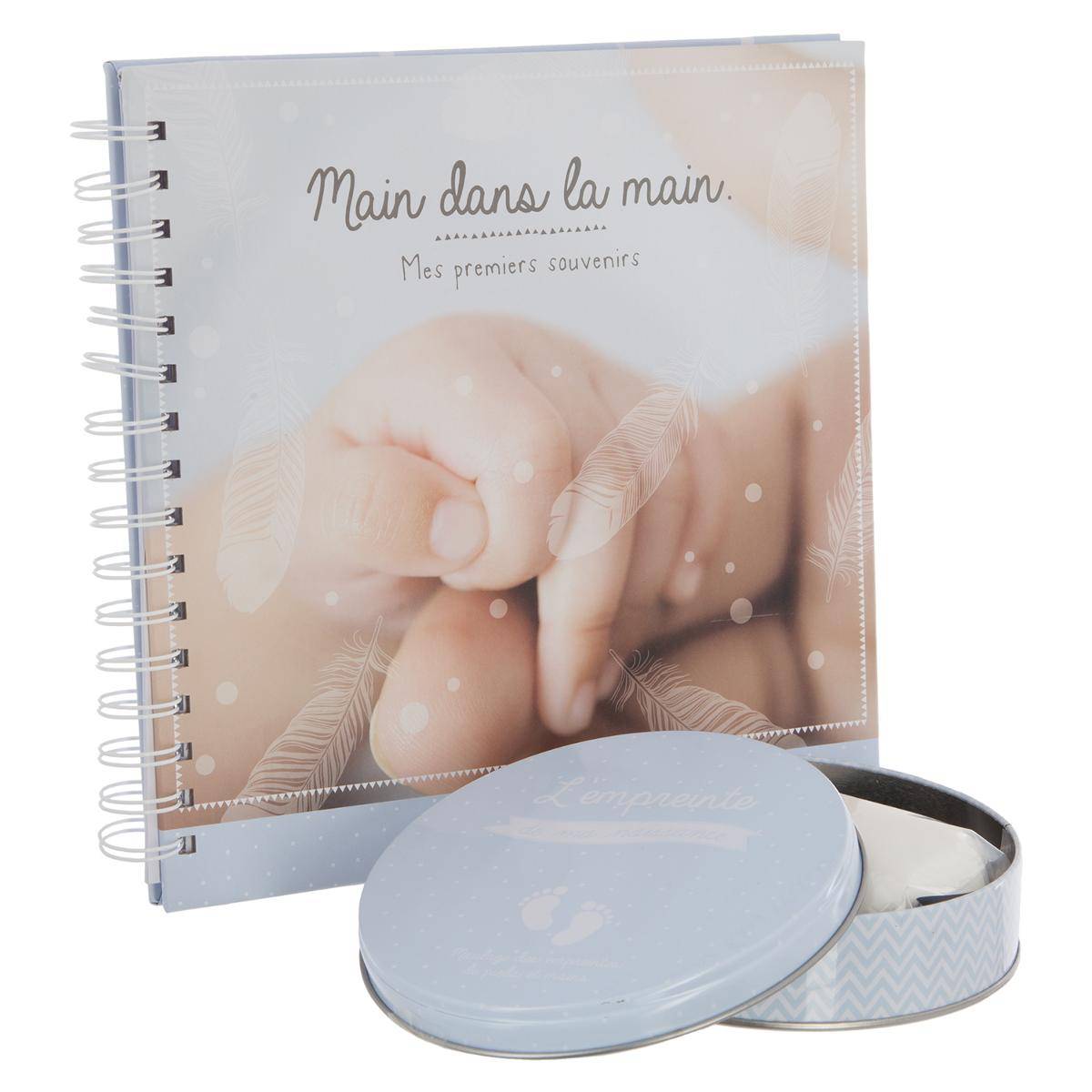 Coffret de naissance avec kit empreinte et album PATTI bleu, ATMOSPHERA