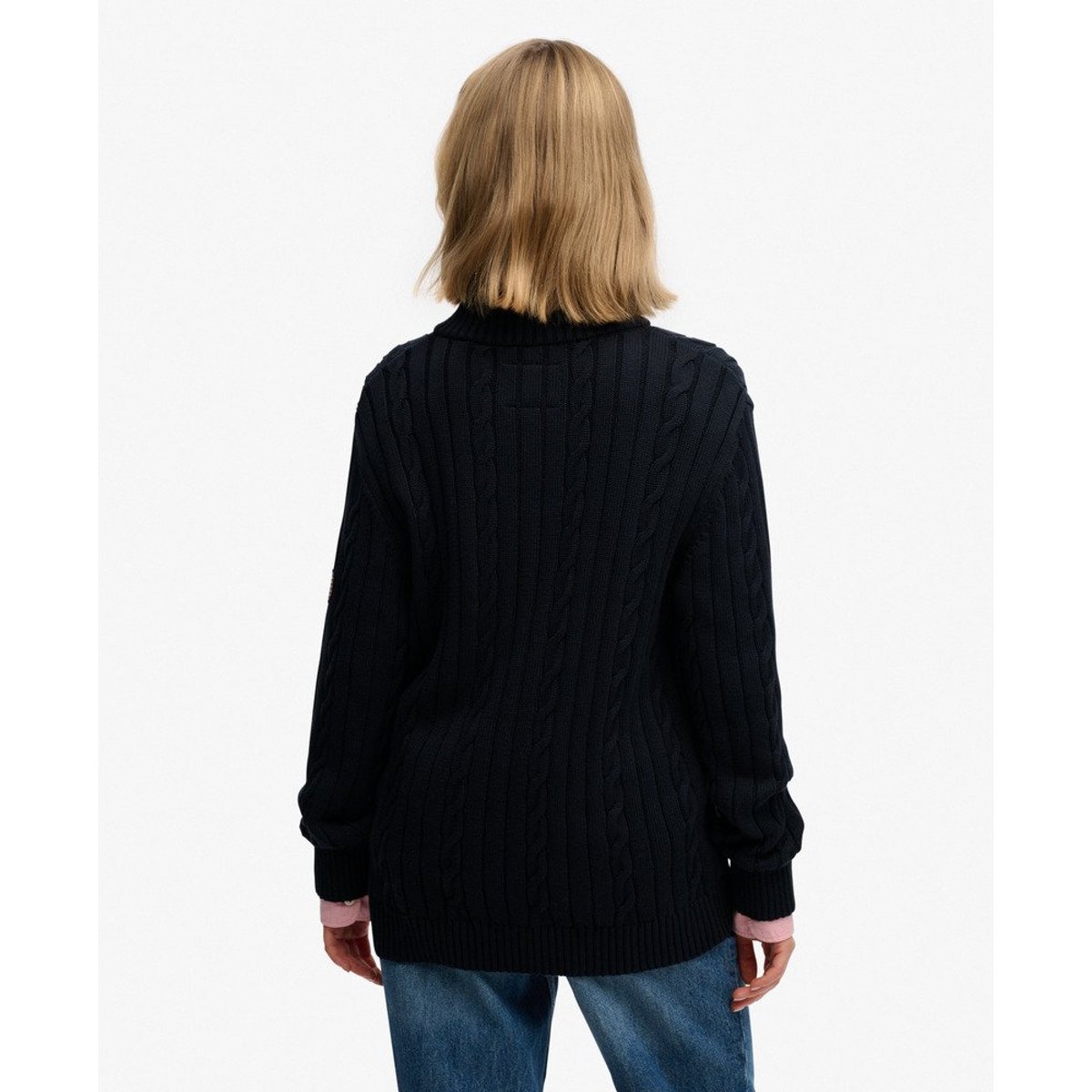 Pull à demi-zip en maille torsadée décontracté bleu marine éclipse, SUPERDRY