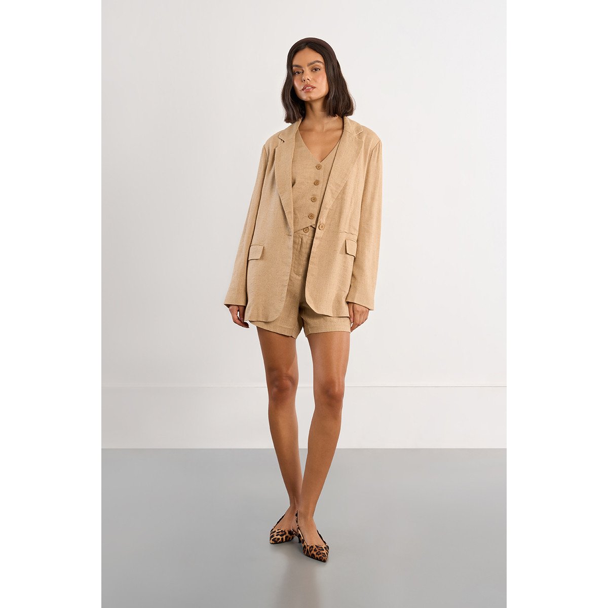 Blazer droit en lin beige, LILI SIDONIO