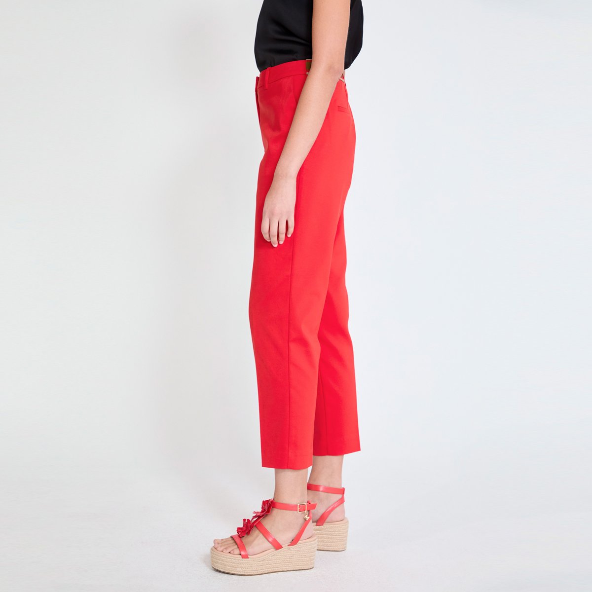 Pantalon droit taille haute avec ceinture tissée rouge, LOLA CASADEMUNT