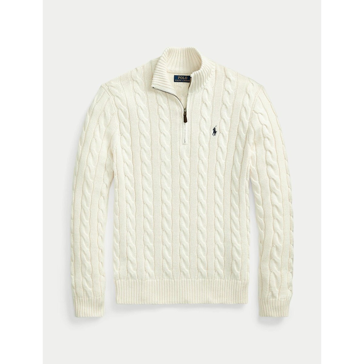 Half Zip-Up Jumper in Cable Knit Cotton cream, POLO RALPH LAUREN