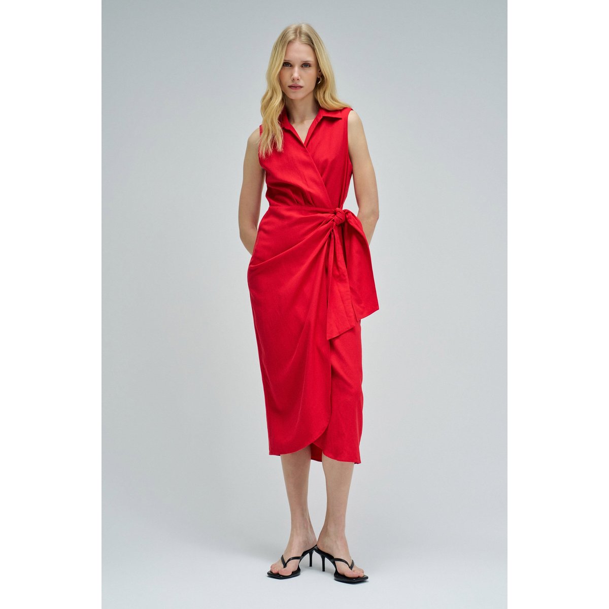 ROBE MIDI EN LIN rouge, SALSA JEANS