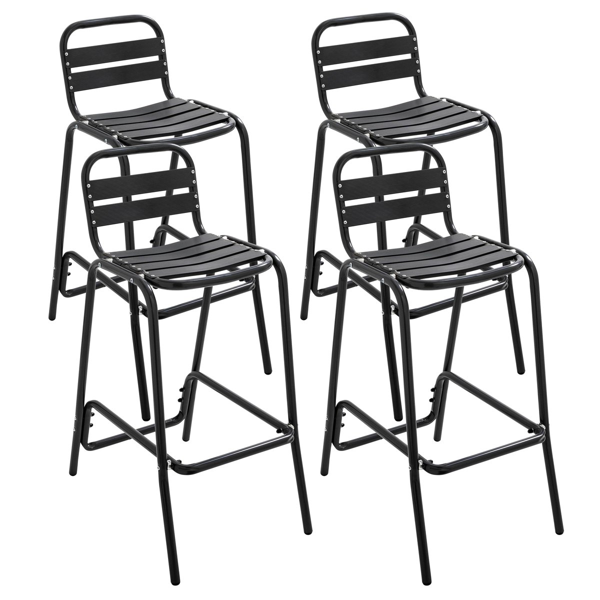 Ensemble 4 chaises hautes en aluminium anodisé, SOHO noir, OVIALA
