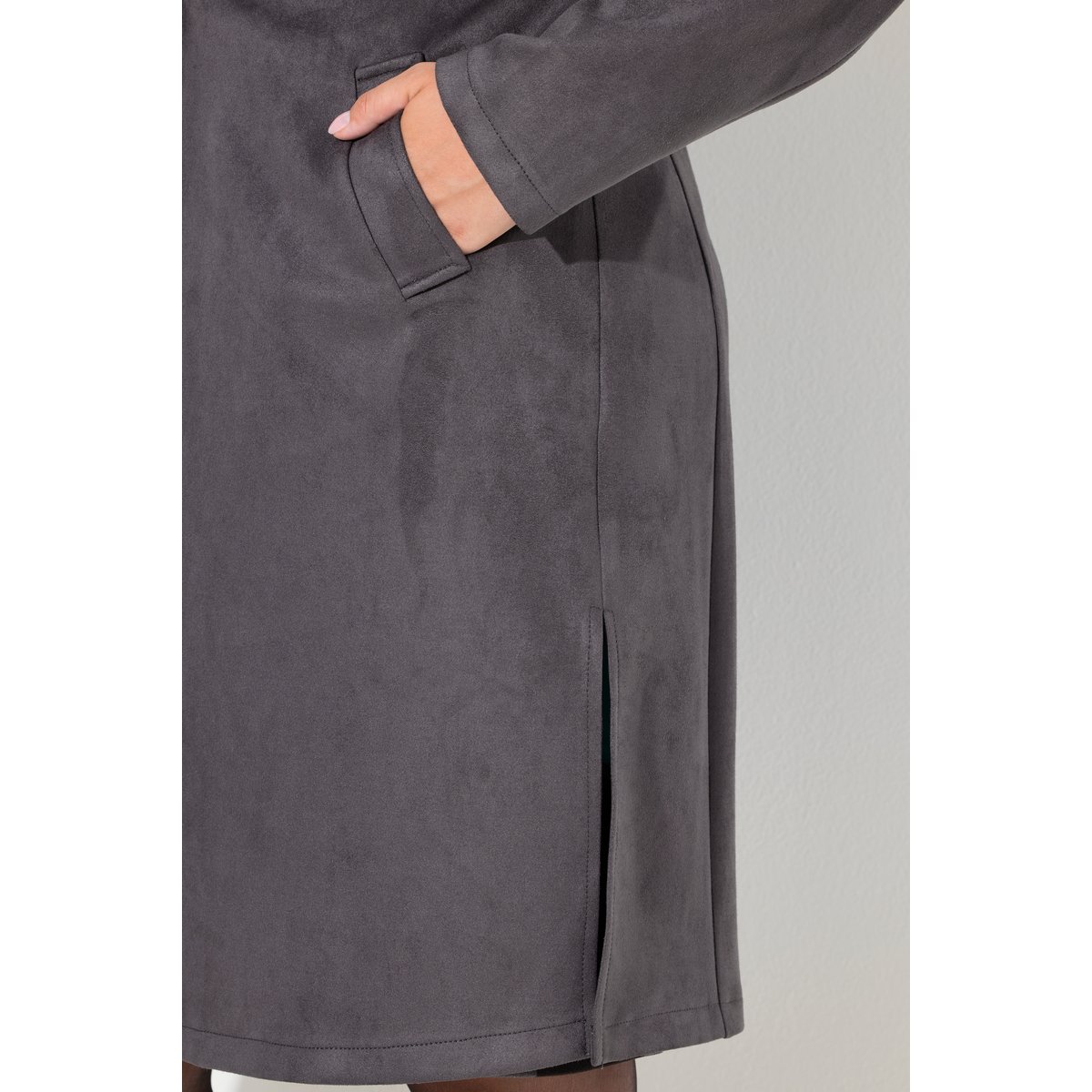 Blazer long imitation cuir suédé anthracite, ULLA POPKEN